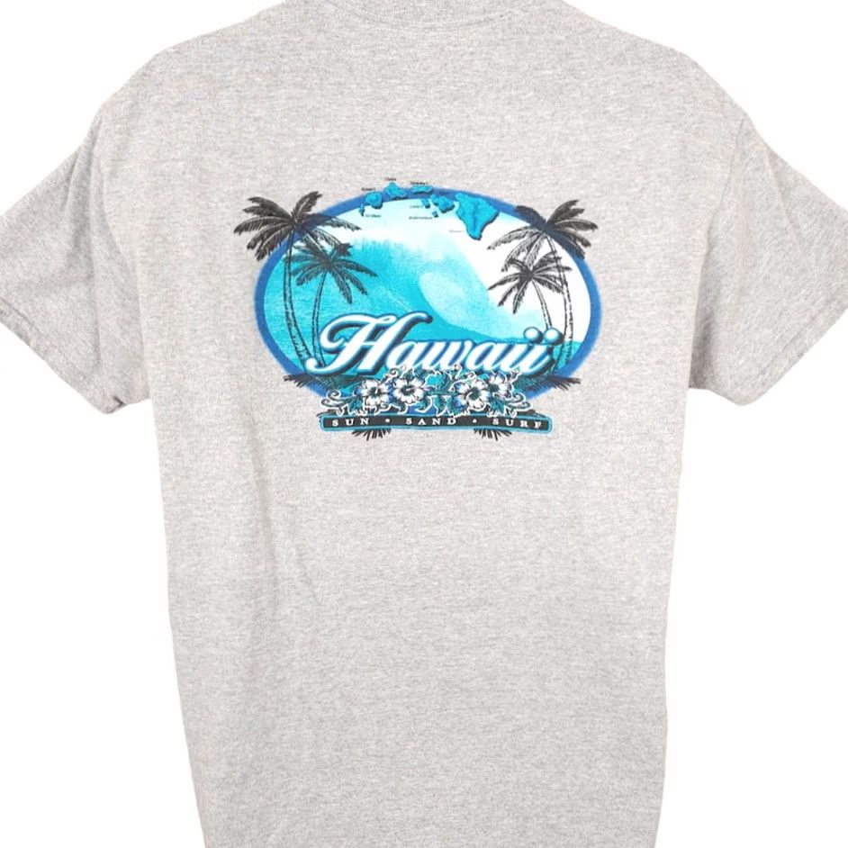 Gildan Hawaii Surfing T Shirt Mens Size Large Gray Hawaiian Palm Trees Destination Gildan Regular Cotton Short Sleeve Crew Neck Double-Sided Vintage No Size US L / EU 52-54 / 3 - 4 Thumbnail