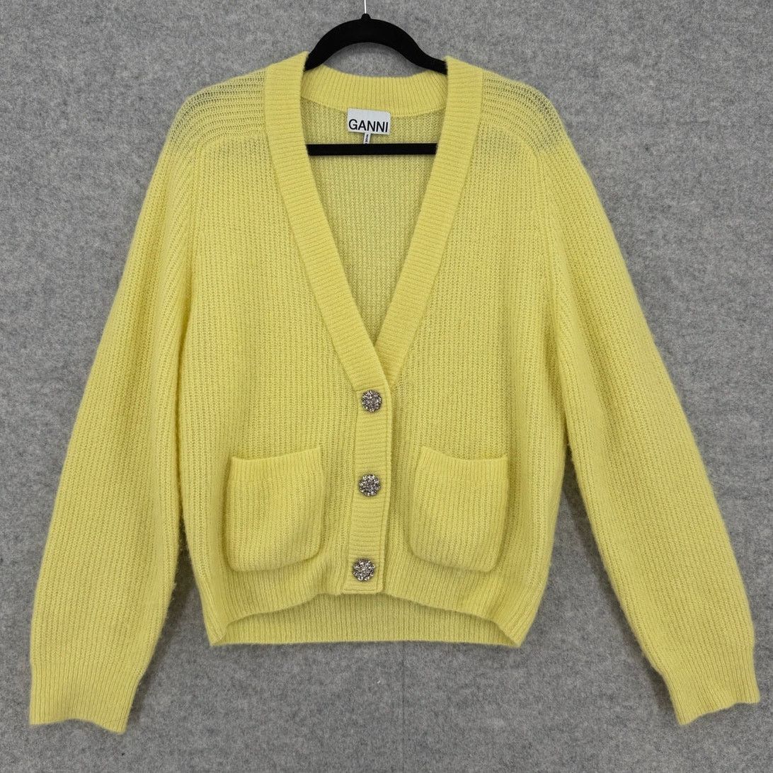 Ganni GANNI Elfin Yellow Jewel Button-Front Alpaca Wool Cardigan Size L / US 10 / IT 46 - 1 Thumbnail