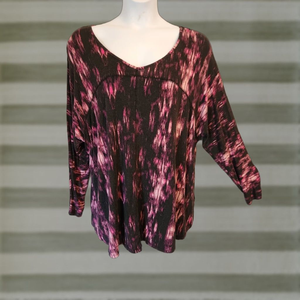 Cynthia Rowley Cynthia Rowley Tunic Blouse Womens 3X V-Neck Multicolor Soft Stretchy Rayon Spandex Long Sleeve Casual Knit Casual Wear Size XXL / US 16-18 / IT 52-54 - 1 Thumbnail