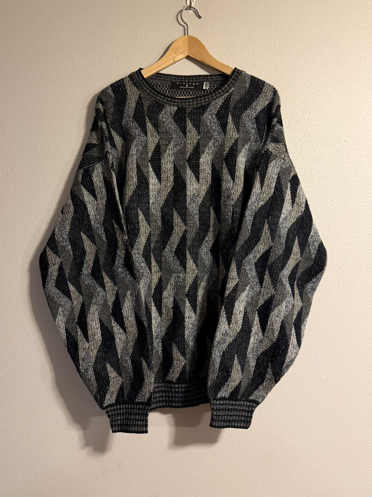 Protege vtg 90s protege vertical striped acrylic sweater black/gray Size US XL / EU 56 / 4 - 1 Thumbnail