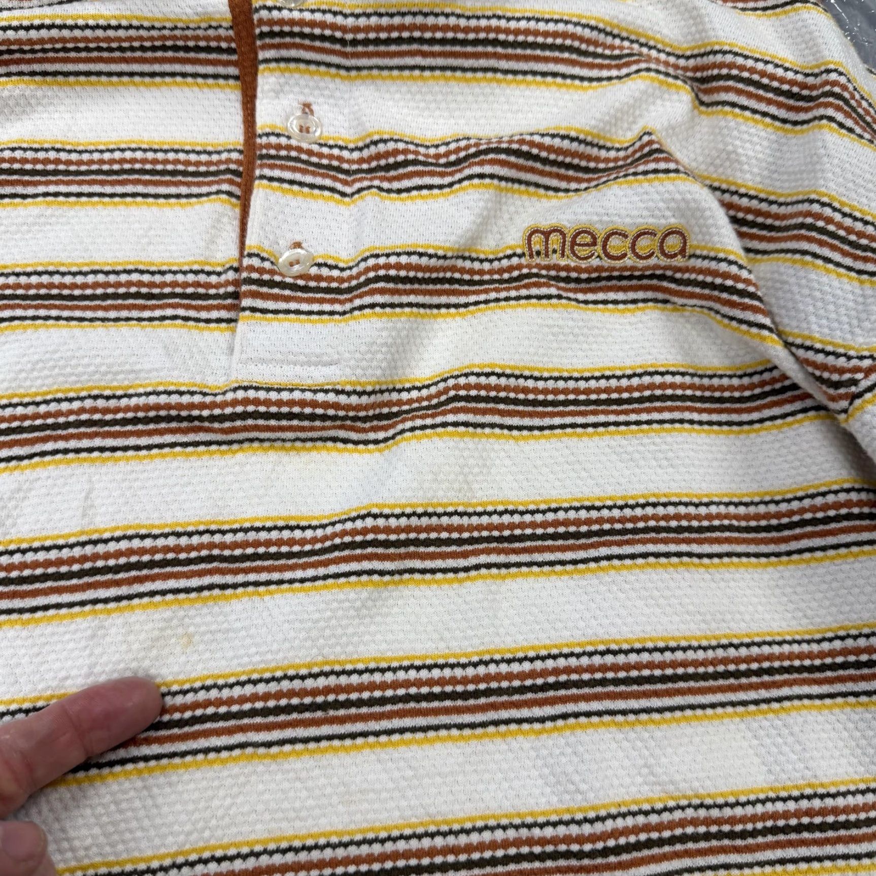 Vintage Mecca Polo Shirt Mens 2XL White Striped Pique Embroidered Logo Shirt Mens 2XL White Brown Yellow Polo Size US XXL / EU 58 / 5 - 6 Thumbnail