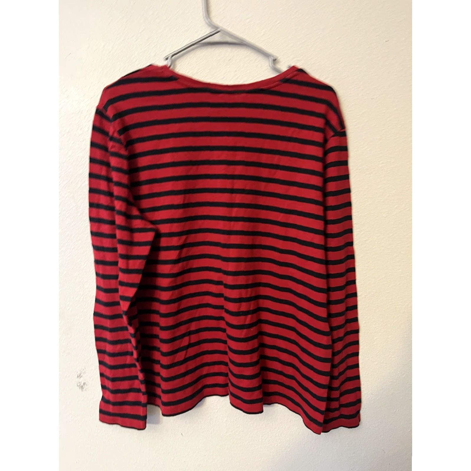 Vintage Karen Scott Sweater Shirt Womens L Red 2x2 Ribbed Knit V-Neck Striped Cozy Classic Pullover Size L / US 10 / IT 46 - 3 Thumbnail