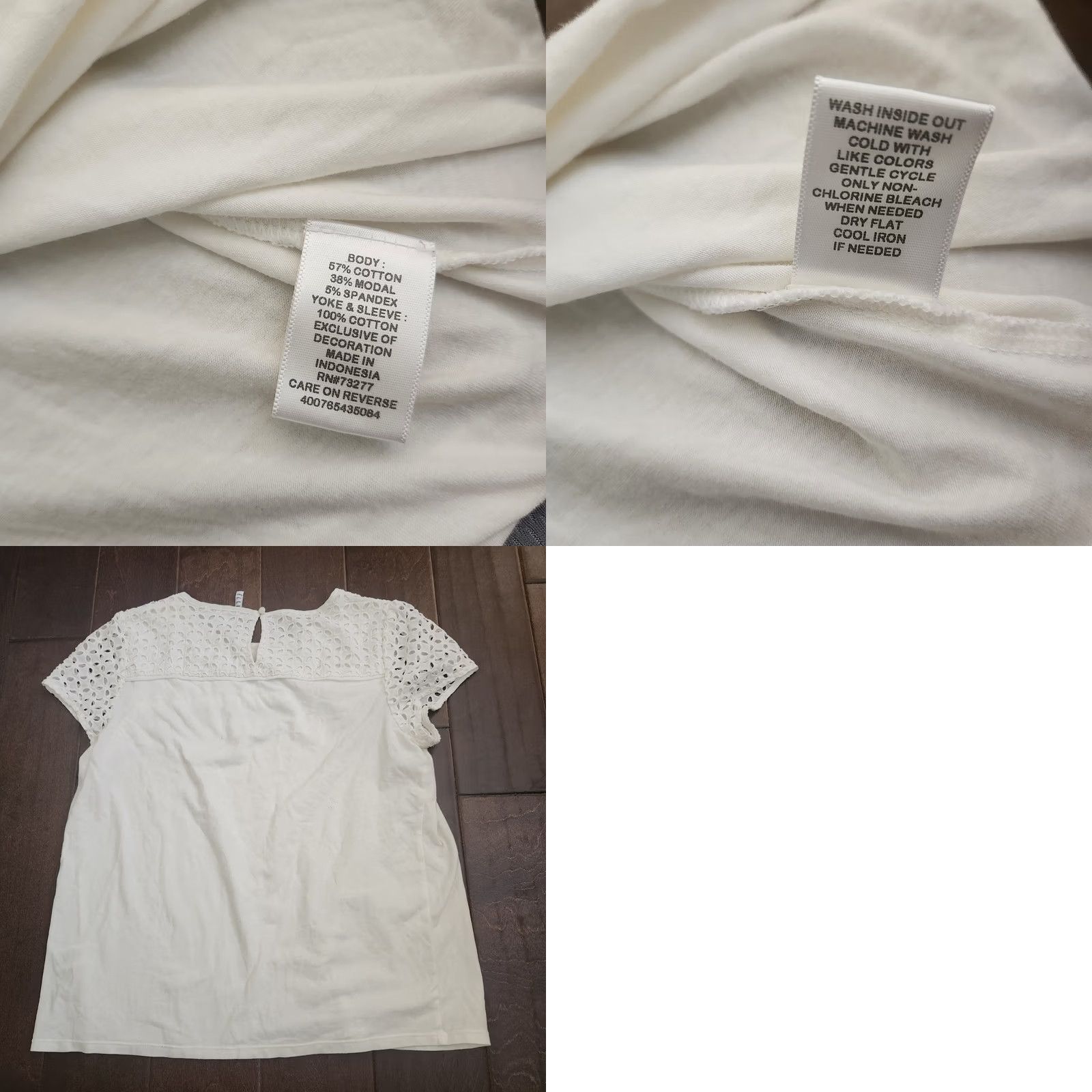 Vintage ELLE White Lace Yoke Short Sleeve Top JUNIOR L Blouse Women Shirt Casual Party/Cocktail Travel Basics Cotton Blend Pullover Slim/Regular Fit Size L / US 10 / IT 46 - 9 Thumbnail