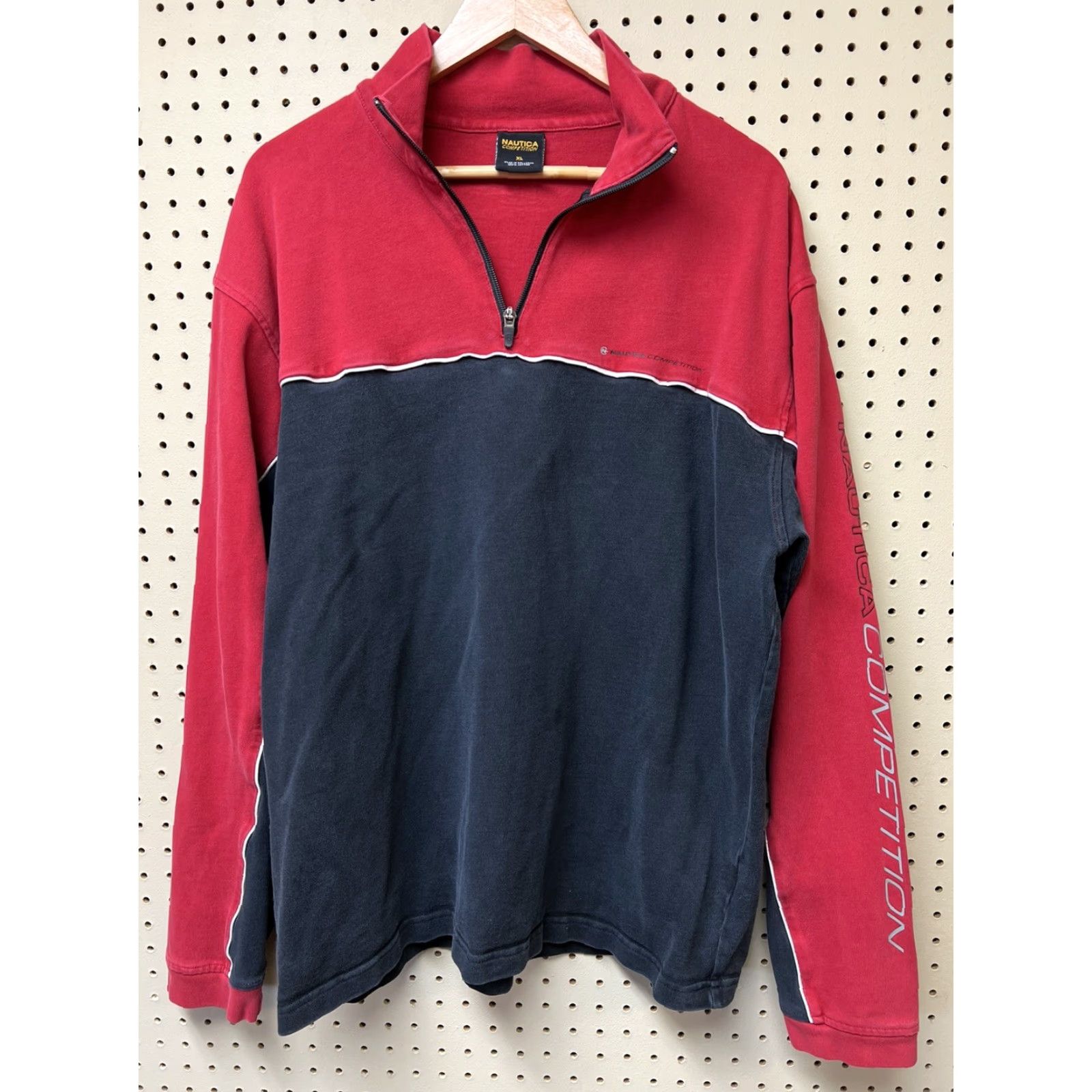 Nautica VINTAGE Nautica Competition Sweatshirt Long Sleeve Pull Over 1/4 Zip XL Red Black Mens Size US XL / EU 56 / 4 - 2 Thumbnail