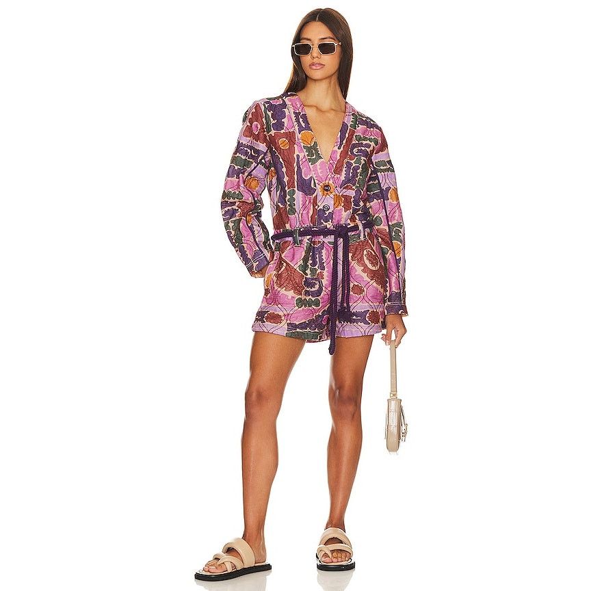 Free People NWT Atlas Quilted One-Piece Romper $228 MEDIUM Berry Combo Size 32" / US 10 / IT 46 - 4 Thumbnail