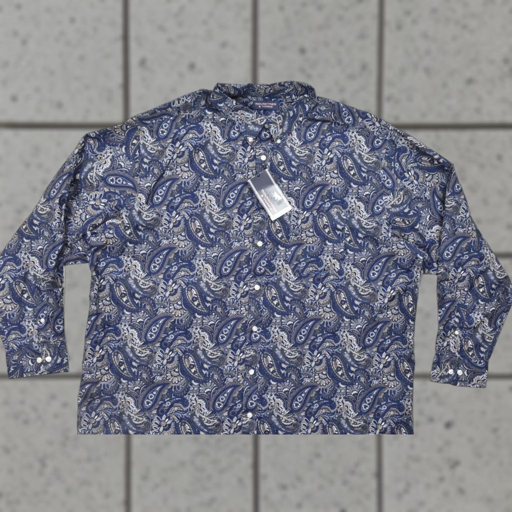 Roundtree & Yorke VINTAGE Roundtree & Yorke Luxury Cotton Paisley Blue Button Down Shirt Mens 3XT NEW Size US XXL / EU 58 / 5 - 1 Thumbnail