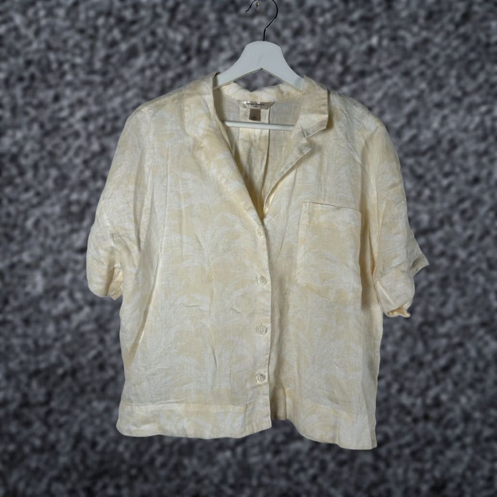 Banana Republic Banana Republic Womens Large Beige Linen Button-Up Shirt Subtle Leaf Print Casual Size L / US 10 / IT 46 - 1 Thumbnail