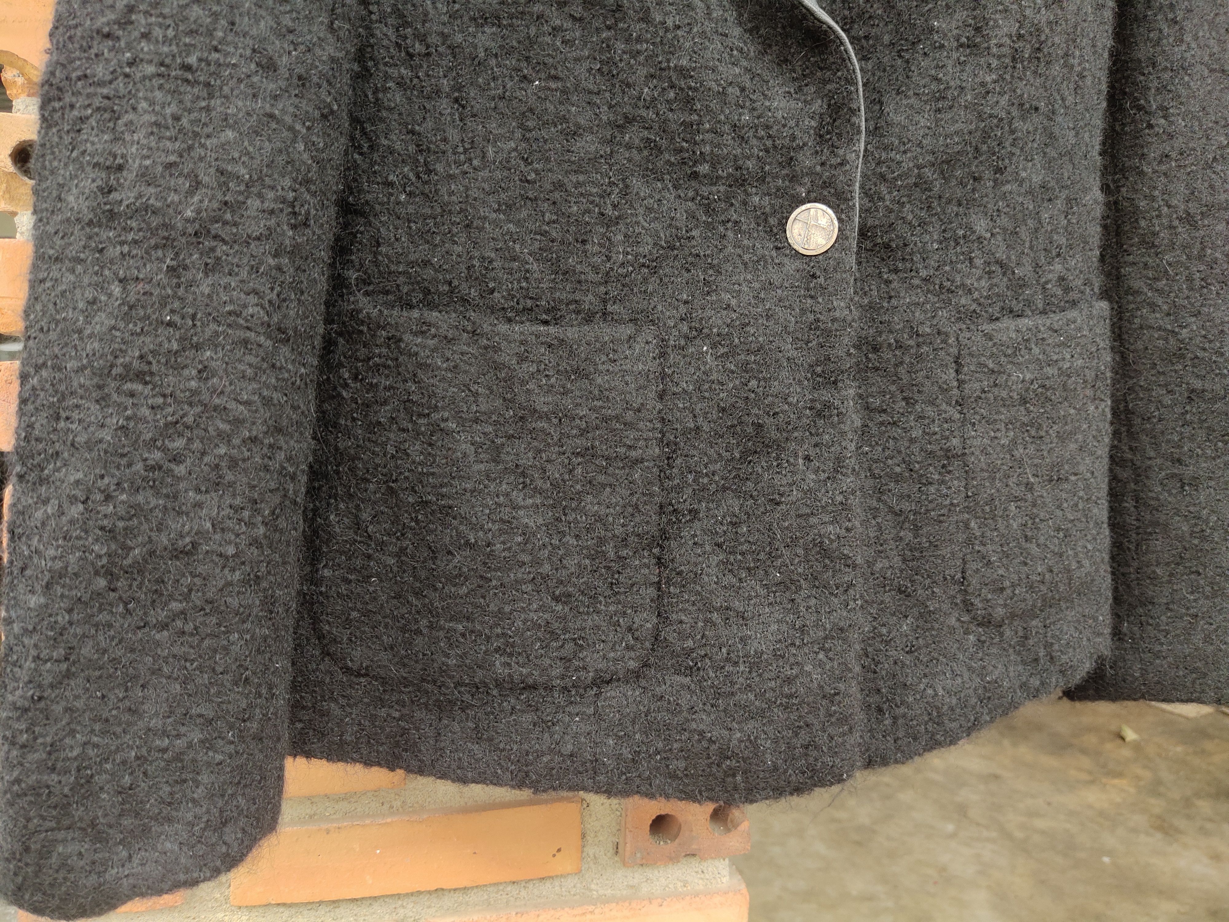 Designer (J443) Moiselle HK Black Wool Leather Notch Lapel Jacket Size S / US 4 / IT 40 - 3 Thumbnail