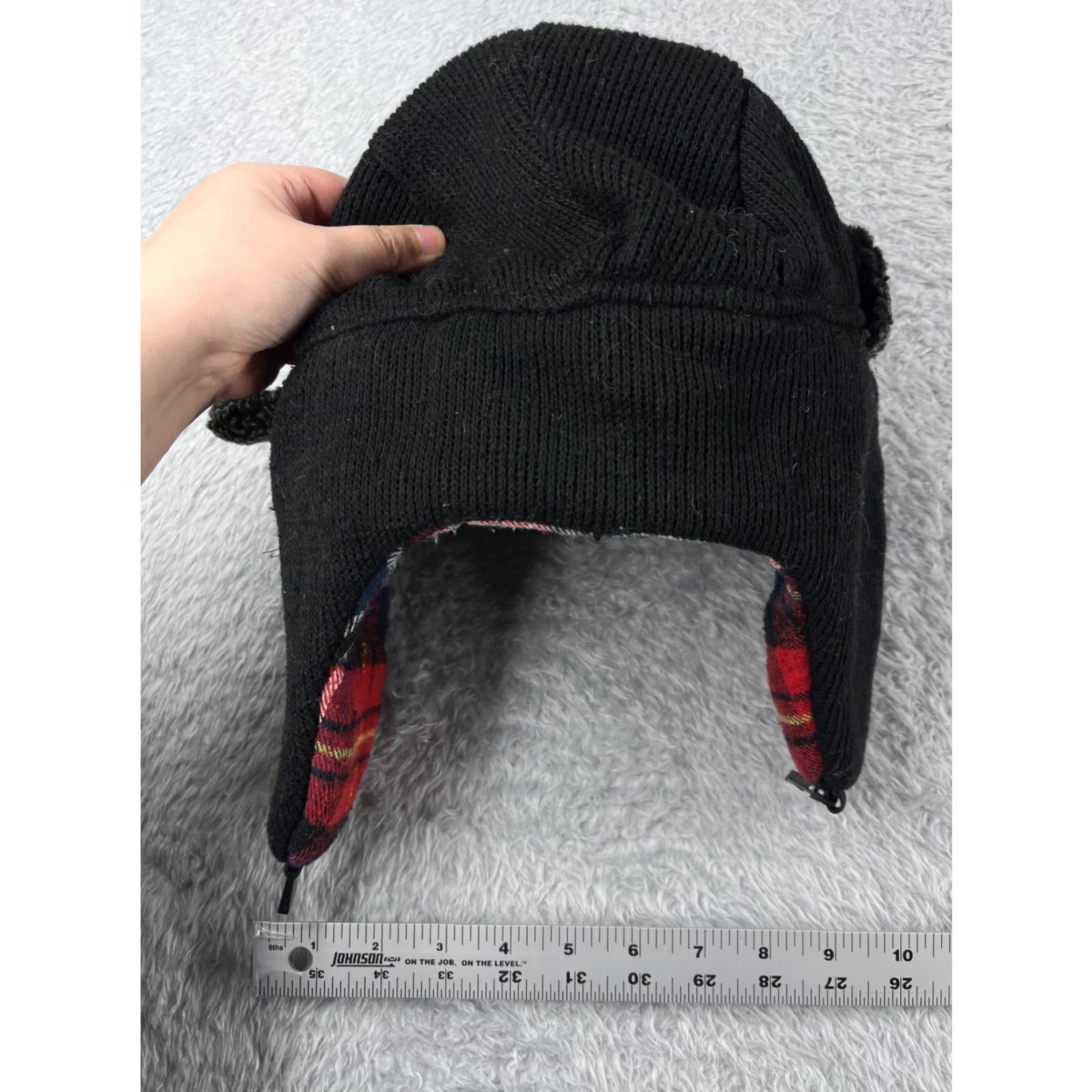 Vintage VINTAGE Henry K Jacobi Co Trapper Hat / Beanie Adult One Size Black Red Plaid Knit Wool Faux Fur Ear Flap Hat Mens Camp Outdoor 90s Size ONE SIZE - 6 Thumbnail