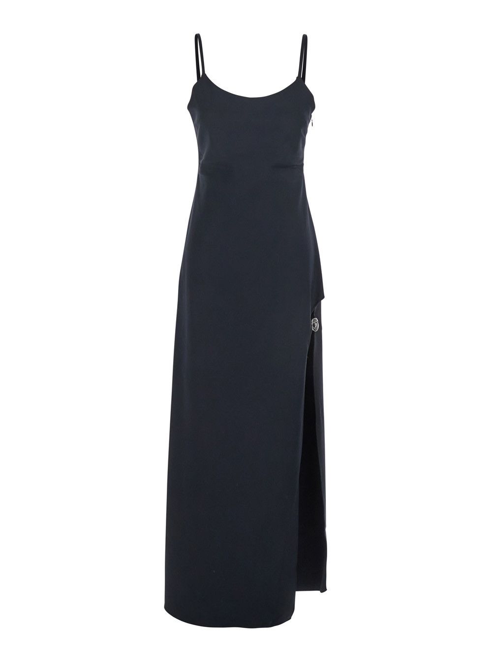 Coperni Black Long Dress with Thin Straps and Side Logo Plaque in Fabric Woman Size M / US 6-8 / IT 42-44 - 1 Thumbnail