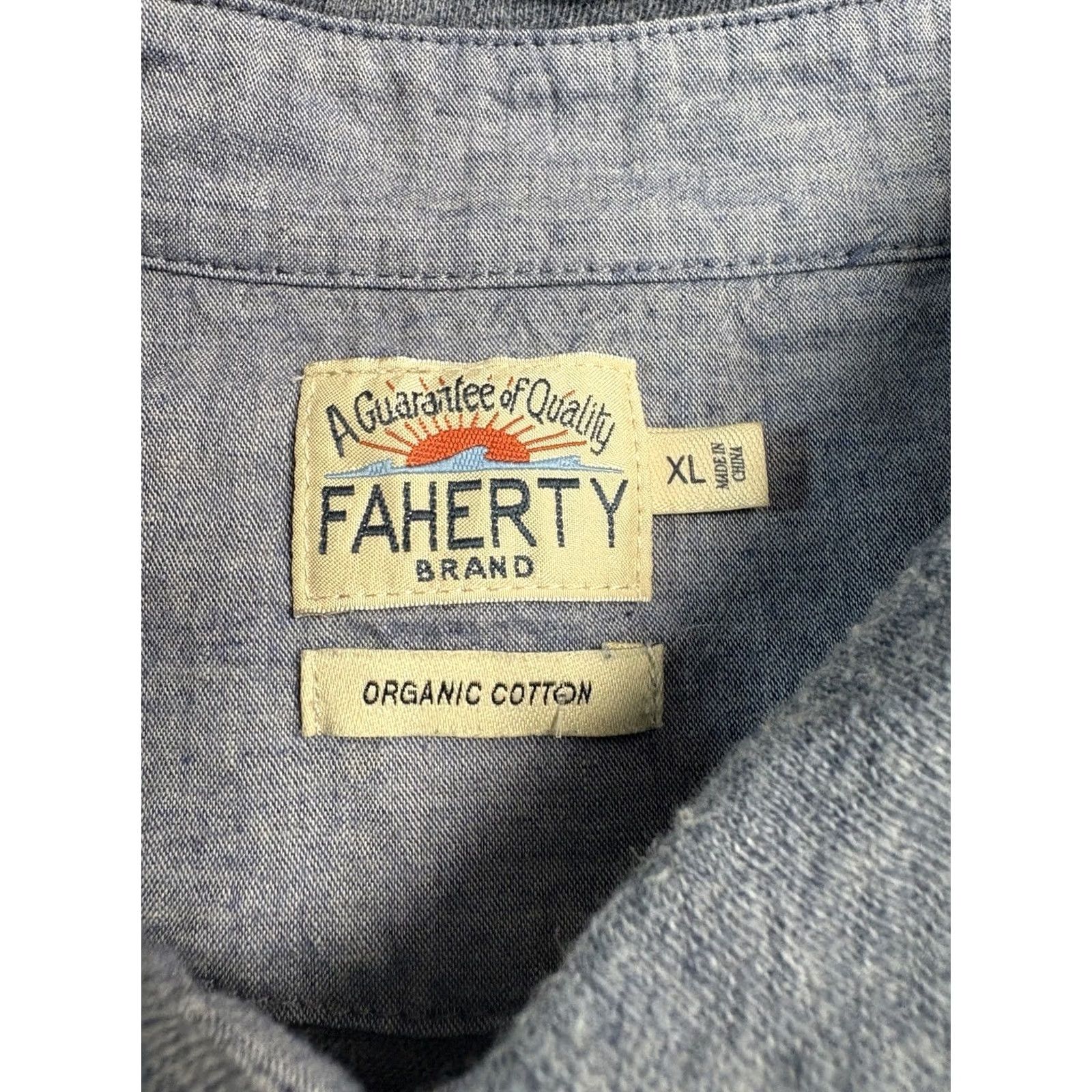 Faherty Faherty Polo Mens XL Blue Heather Shirt Long Sleeve Pocket Soft Organic Cotton Size US XL / EU 56 / 4 - 3 Thumbnail