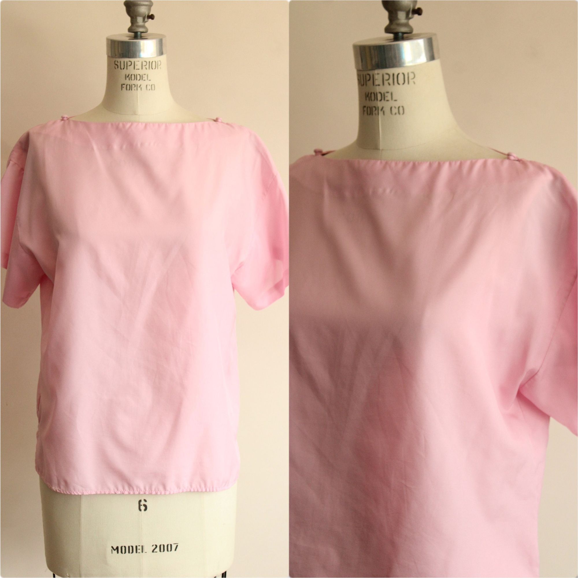 Vintage Vintage 1990s Blouse, Pink Shirt with Buttons at Shoulder, G Size M / US 6-8 / IT 42-44 - 1 Thumbnail