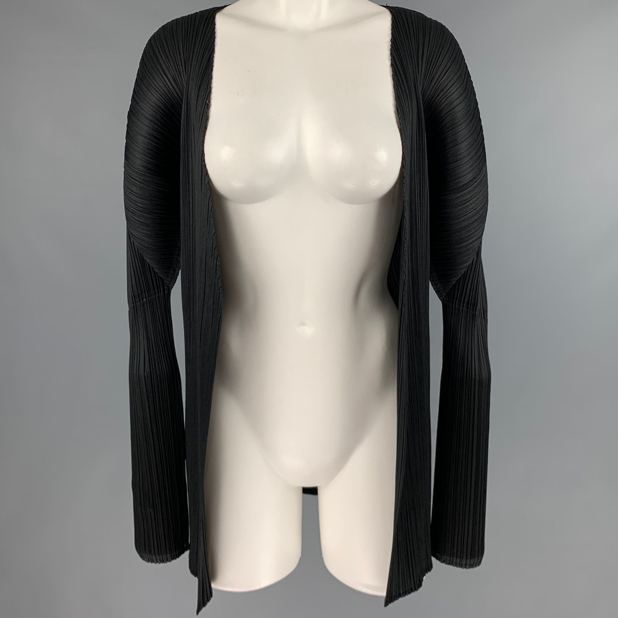 image of Issey Miyake Black Pleated Open Front Cardigan Womens (Size Medium)