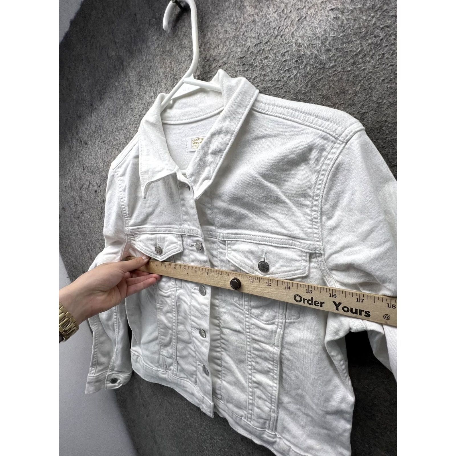 CO Signature by Levi Strauss & Co Jacket Womens Large White Denim Button Front Size L / US 10 / IT 46 - 4 Thumbnail