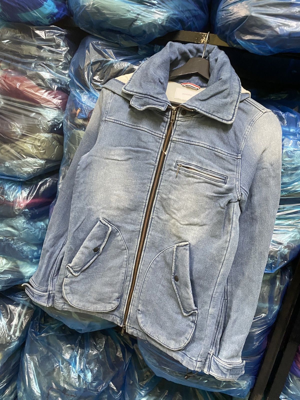 Japanese Brand INHERIT Light Blue Denim-Style Zip Jacket Curved Pockets Size US XS / EU 42 / 0 - 2 Thumbnail