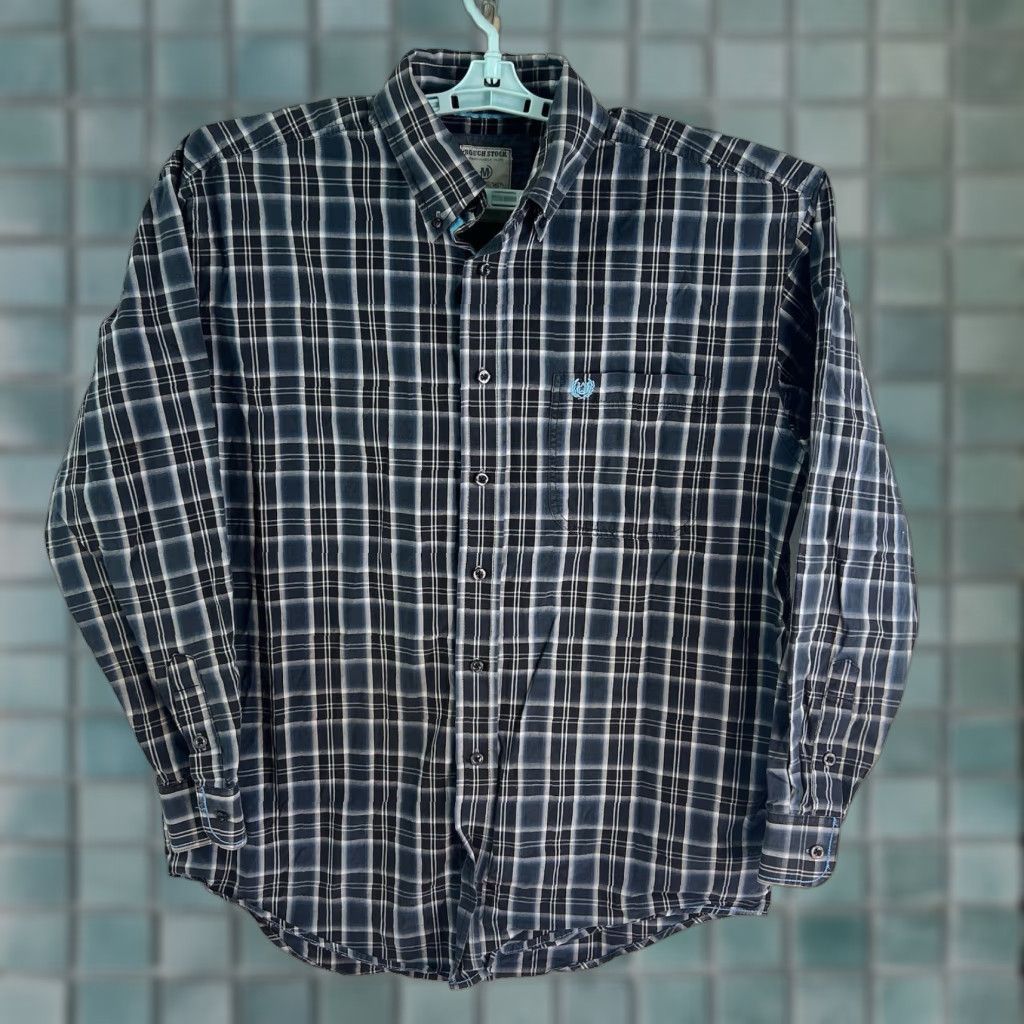 Vintage Panhandle Slim Rough Stock Plaid Button-Down Shirt Mens M Blue Size US M / EU 48-50 / 2 - 1 Thumbnail