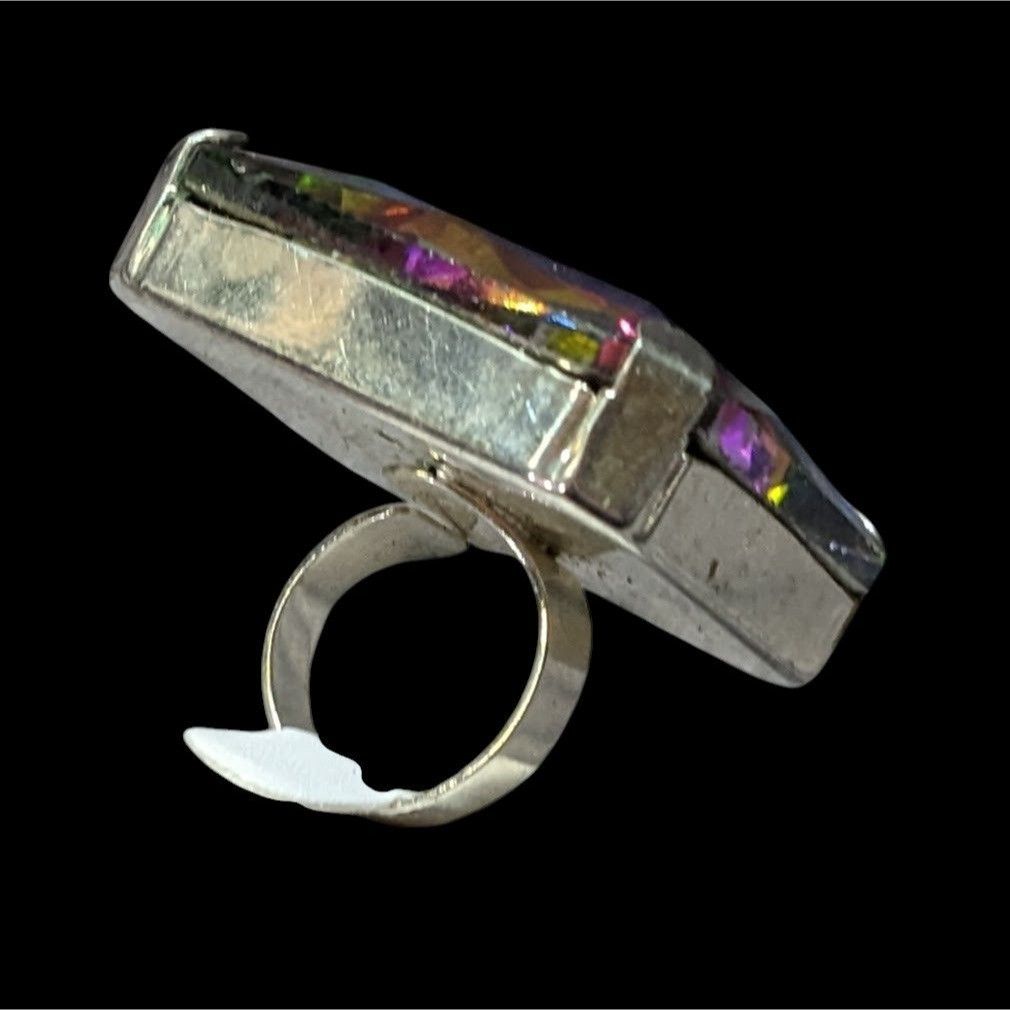 Other Fantasy Glam Rainbow Glass Oversized Faceted Costume Ring Size ONE SIZE - 7 Thumbnail