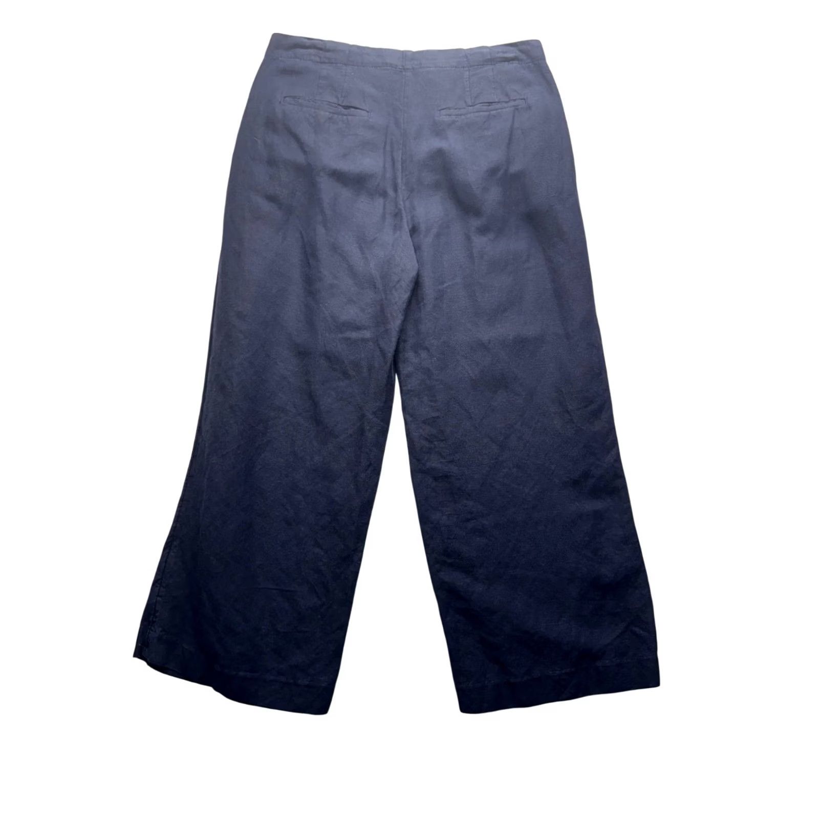 Loft Loft Navy Wide-Leg Pants With Button Fly Women's S 22" Inseam Linen Blend Cropped Summer Casual Size 28" / US 6 / IT 42 - 2 Thumbnail