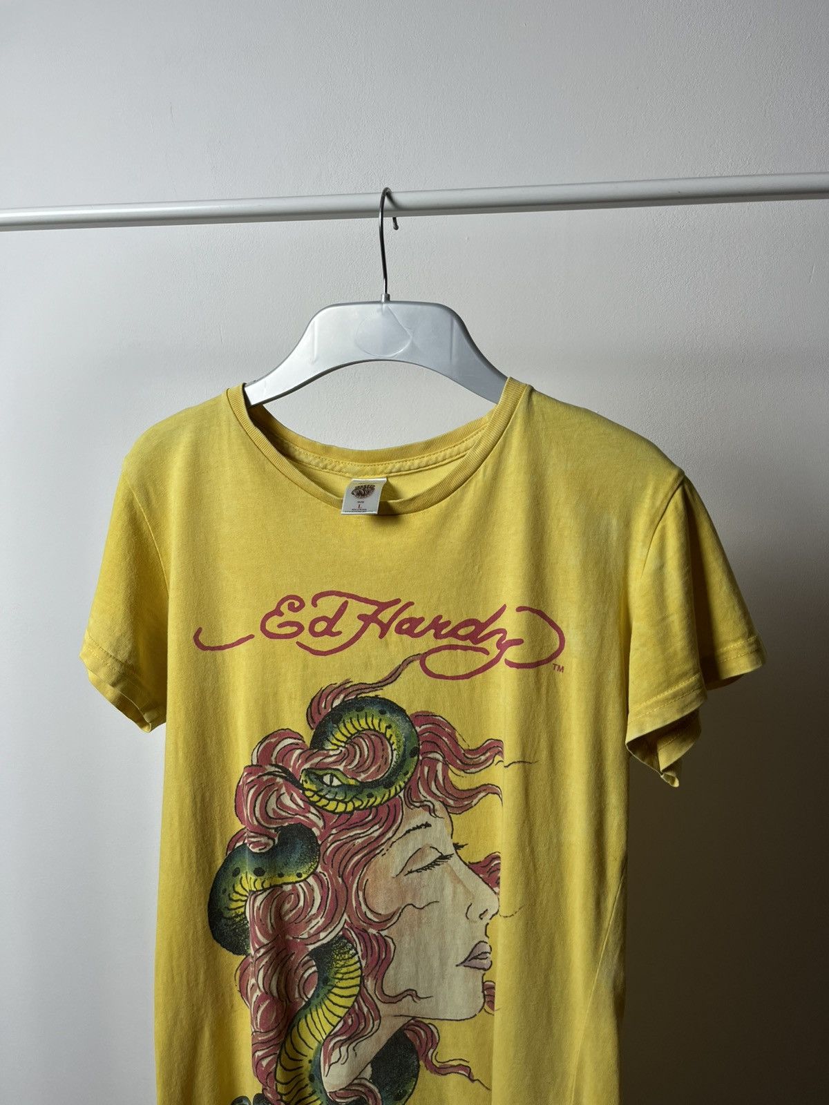 Ed Hardy × Vintage Ed Hardy Yellow Graphic Longline Tee Dress Women’s L Size L / US 10 / IT 46 - 2 Thumbnail