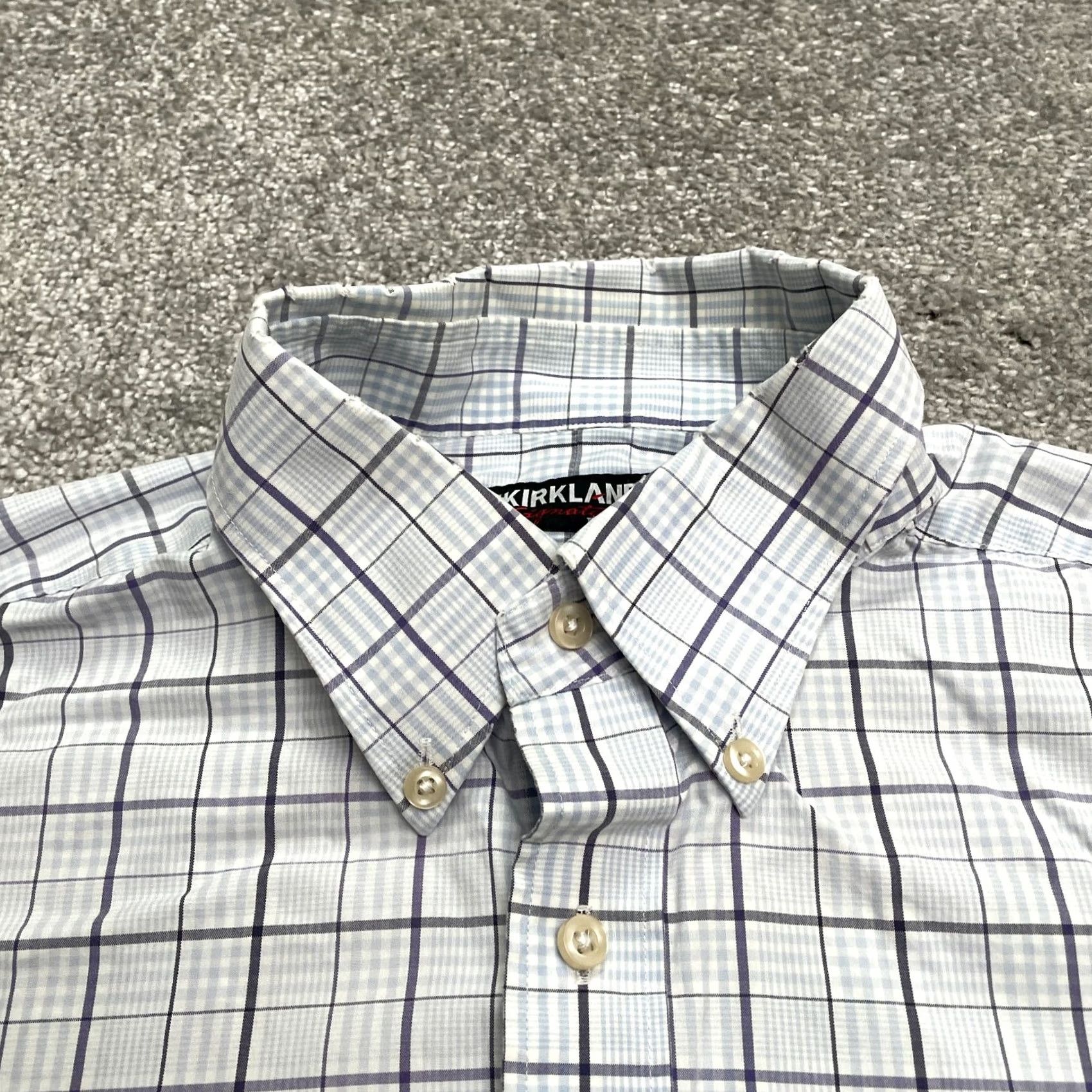 Vintage Kirkland Signature Traditional Fit Non Iron Dress Shirt Blue Plaid Mens Large Size 42R - 3 Thumbnail