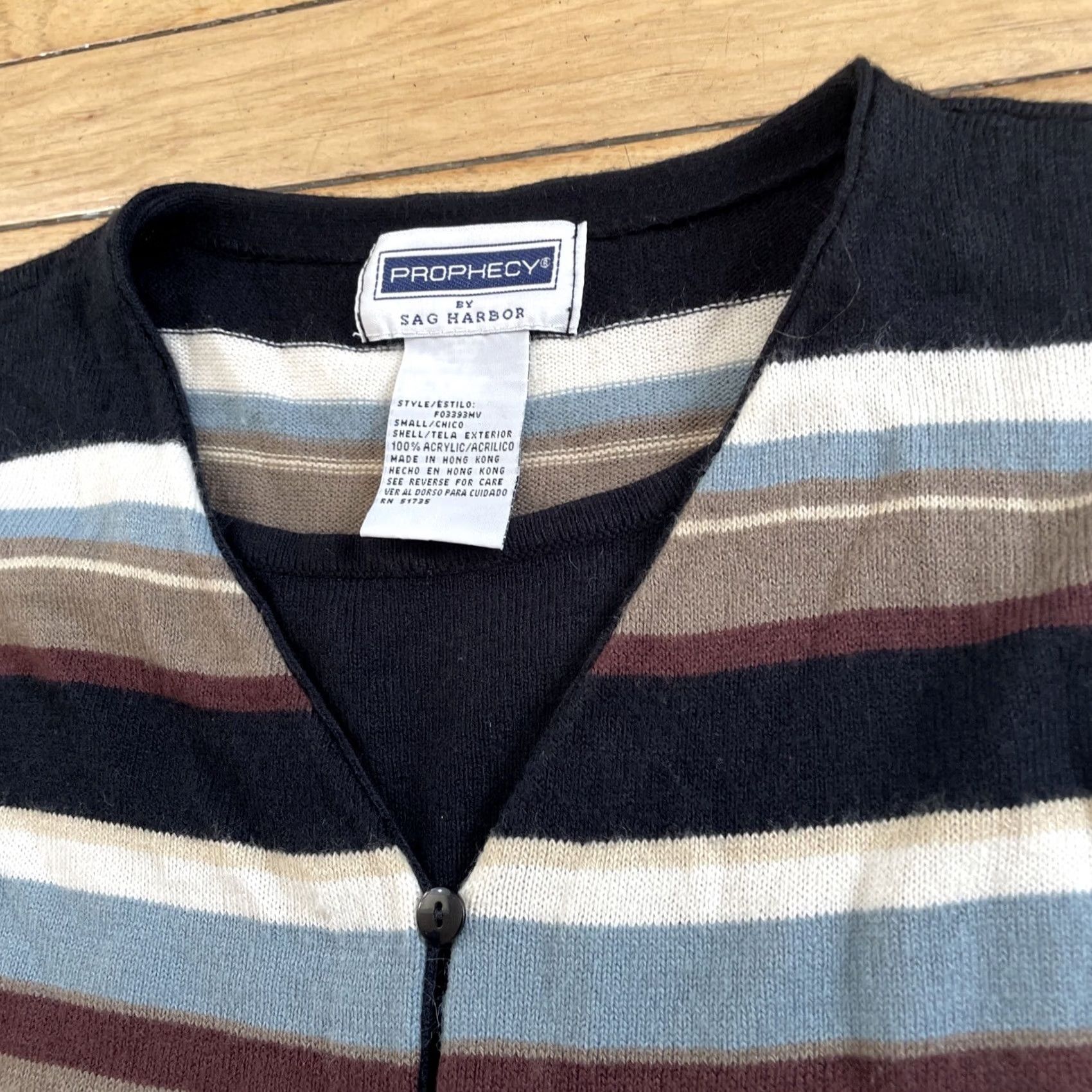 Vintage PROPHECY by SAG HARBOR Cardigan Women S Stripe Y2k Academia Button Knit Sweater Size S / US 4 / IT 40 - 7 Thumbnail