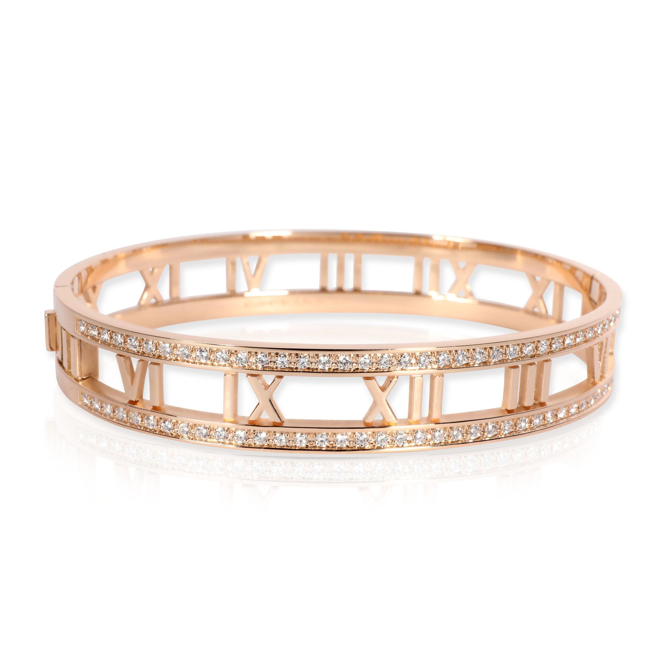 image of Tiffany Co Tiffany & Co. Atlas Diamond Bangle In 18K Rose Gold 1 Ctw, Women's