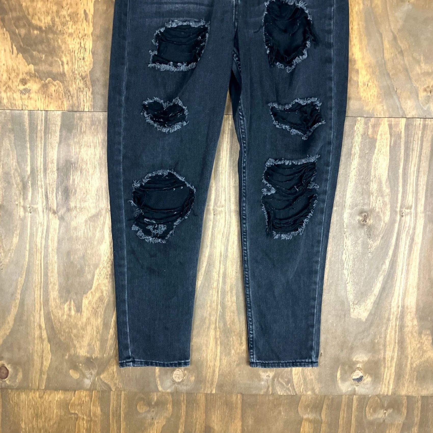 Vintage S.O.N.G Womens Jeans Black Denim High Rise Classic Mom Distressed 9/29 Jeans 29in 27.5in Inseam Regular Size 9 Ladies Boys Girls Mens Womens Size 29" - 3 Thumbnail
