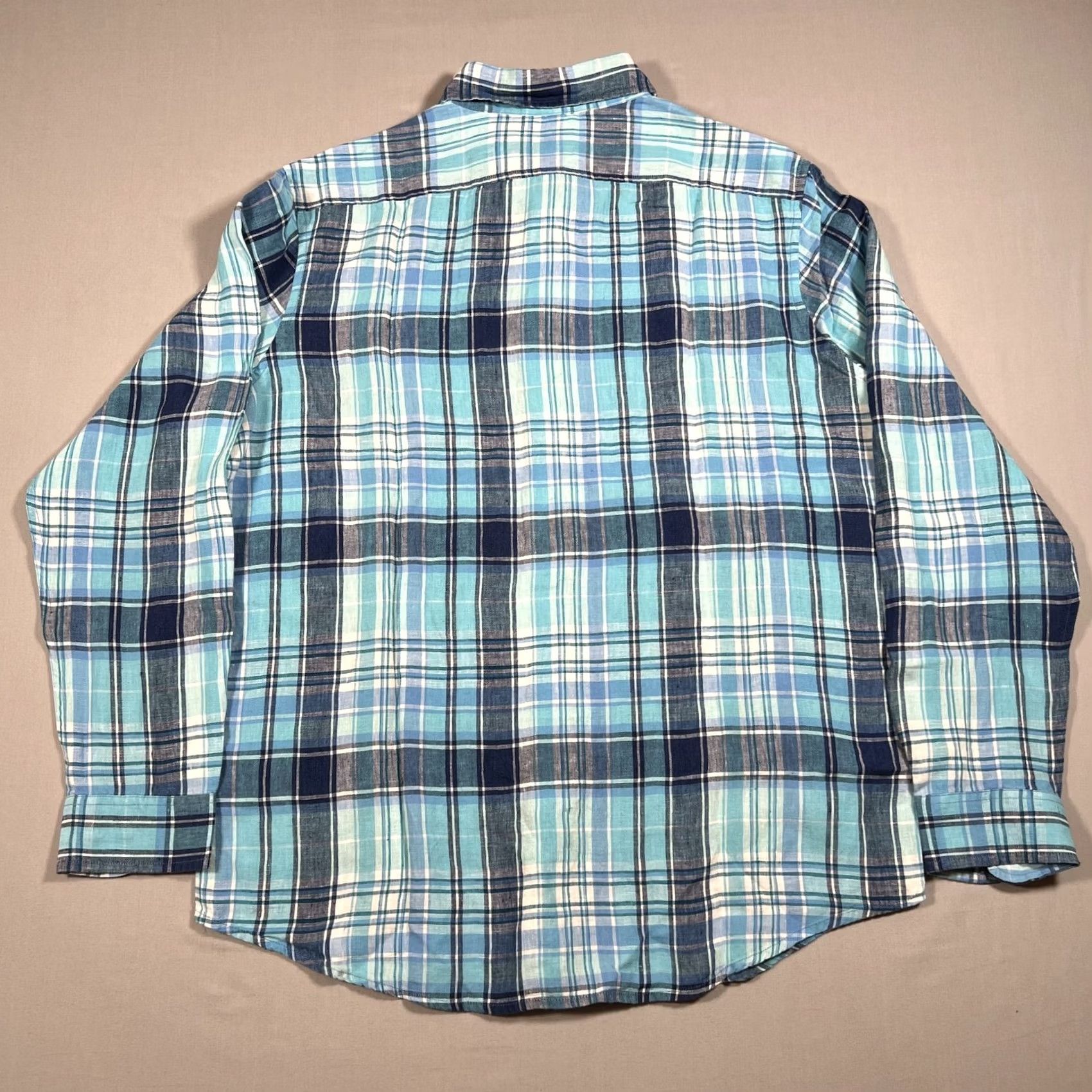 Altea LL Bean Men's L Slightly Fitted Linen Plaid Button Up Shirt Blue Teal Size US L / EU 52-54 / 3 - 2 Thumbnail
