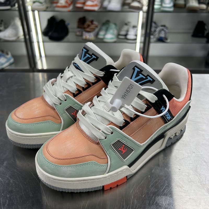 Louis Vuitton Trainer Low-Top Sneakers Orange & Green -