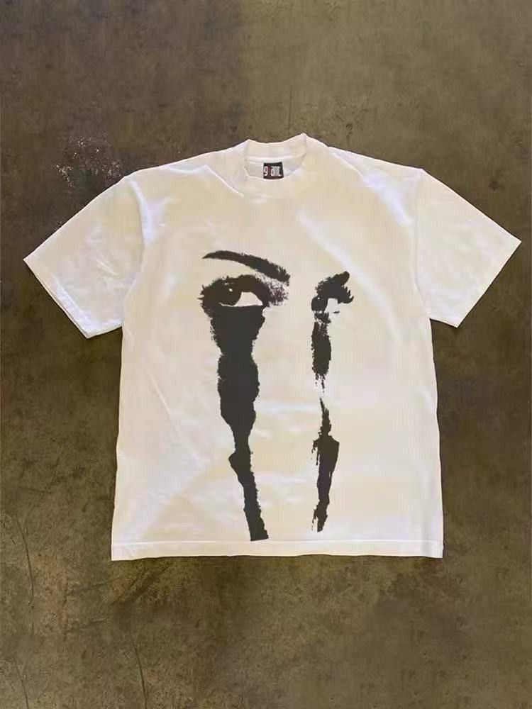 Japanese Brand White washed retro eye print t-shirt Size US M / EU 48-50 / 2 - 1 Thumbnail