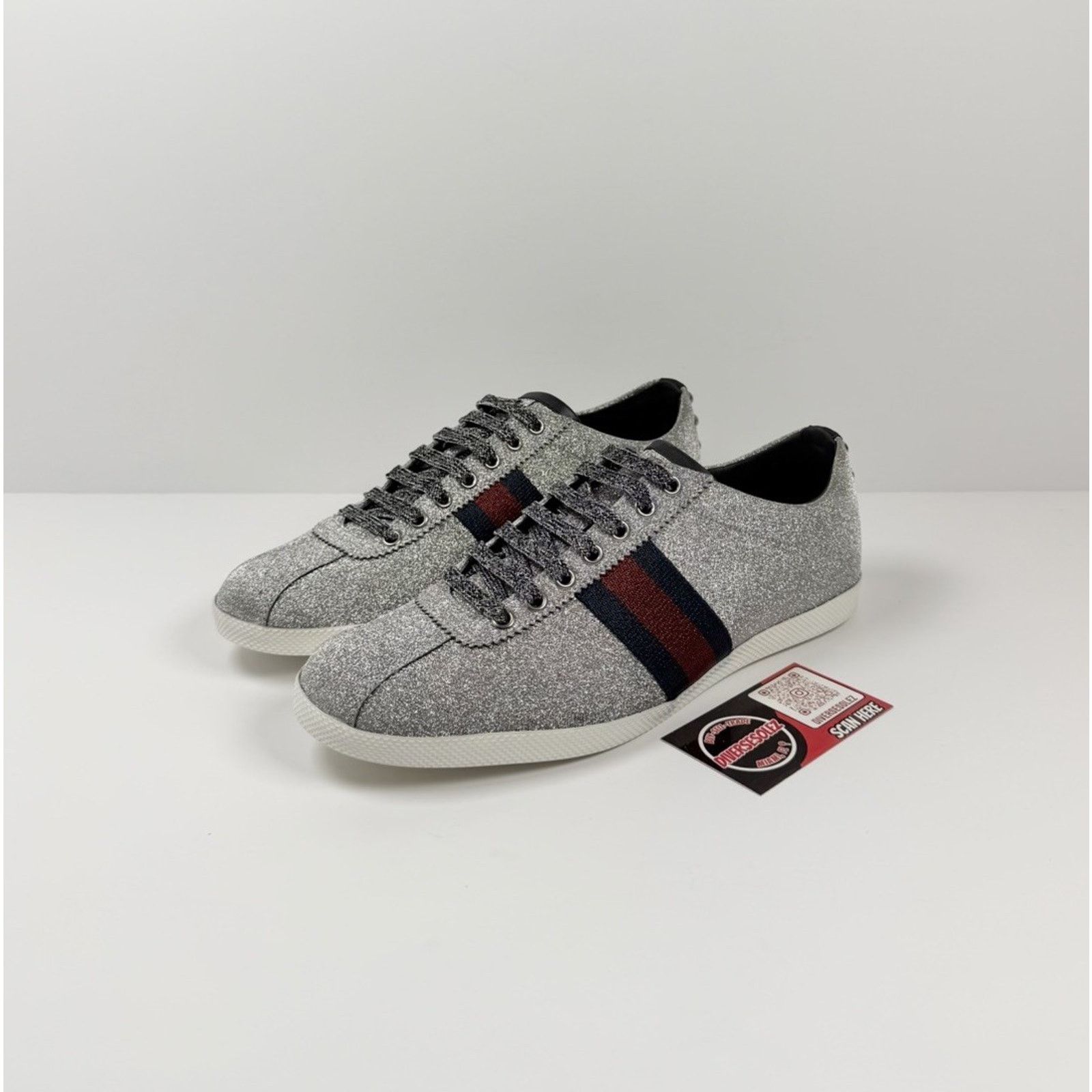 Gucci Size 8.5US - Gucci Bambi Web Silver Glitter Stud Sneakers Size US 8.5 / EU 41-42 - 1 Thumbnail