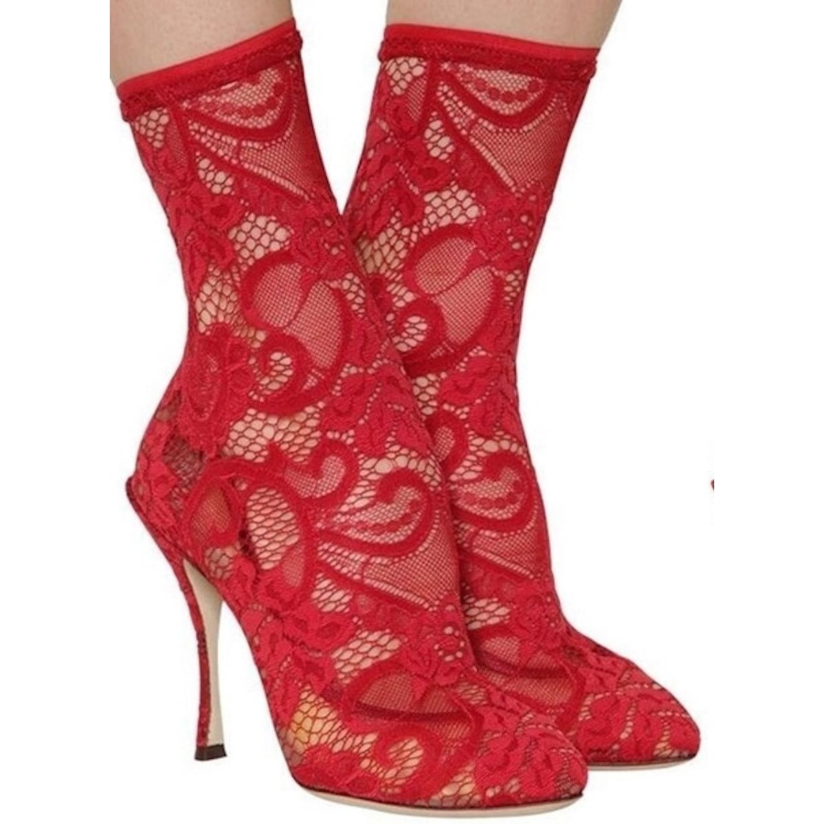 Dolce & Gabbana Dolce & Gabbana Stretch Lace Sock Boots Booties Red 35.5 Size US 5.5 / IT 35.5 - 6 Thumbnail
