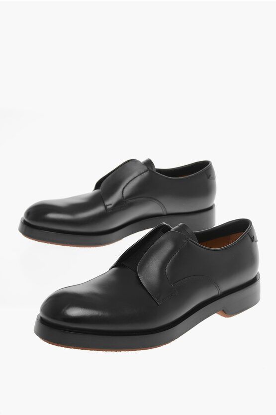 image of Ermenegildo Zegna Elastic Insert Udine Leather Derby Shoes in Black, Men's (Size 12)