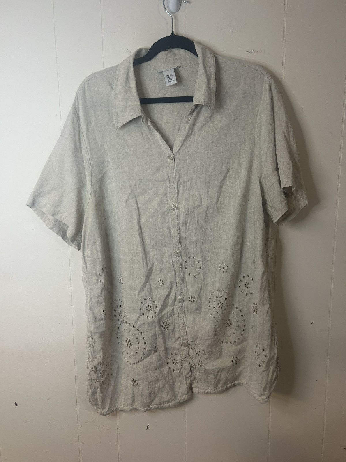 Avenue Avenue Size 18 Beige Linen Blend Down Blouse, Long Fitted Size XXL / US 16-18 / IT 52-54 - 2 Thumbnail