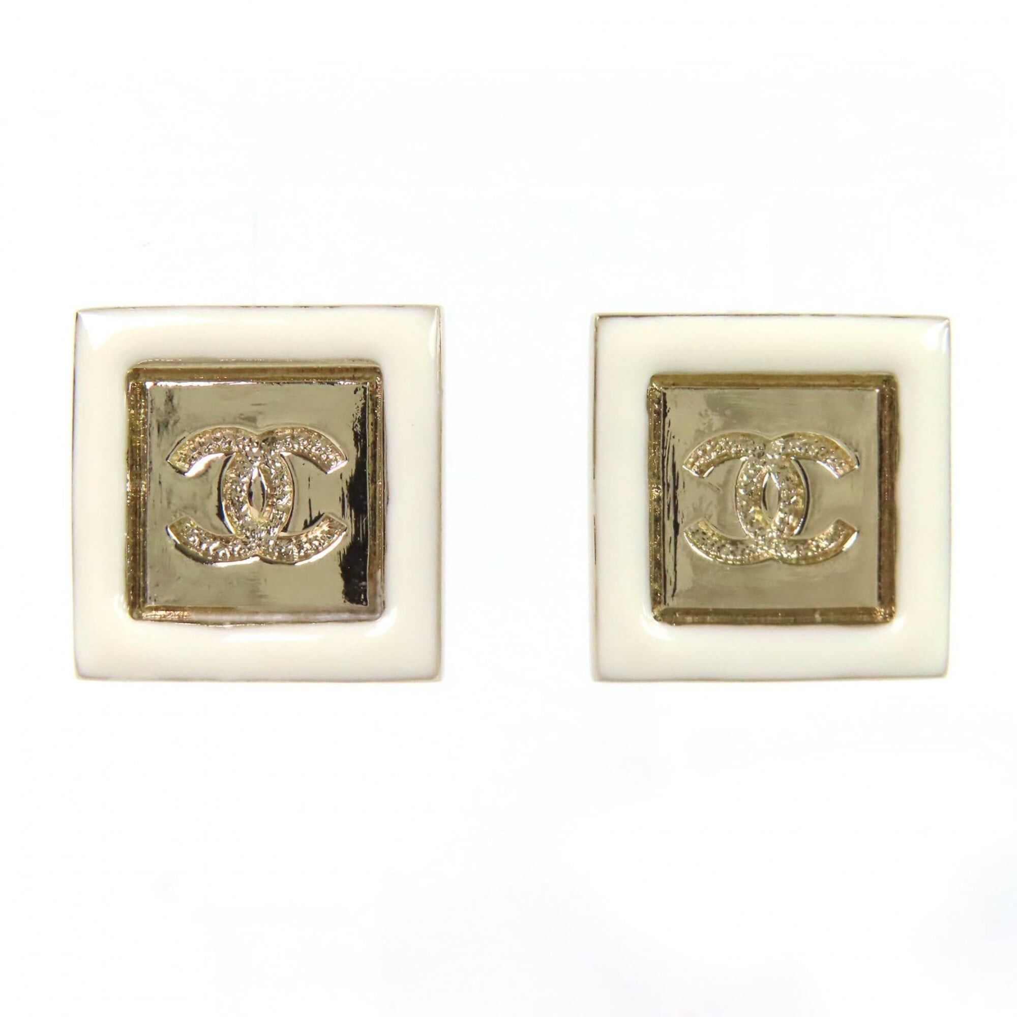 Chanel CHANEL B24C Coco Mark Square Earrings, Gold and White, with Box, Made in Italy, Recommended for Women. (Pair) Size ONE SIZE - 1 Thumbnail