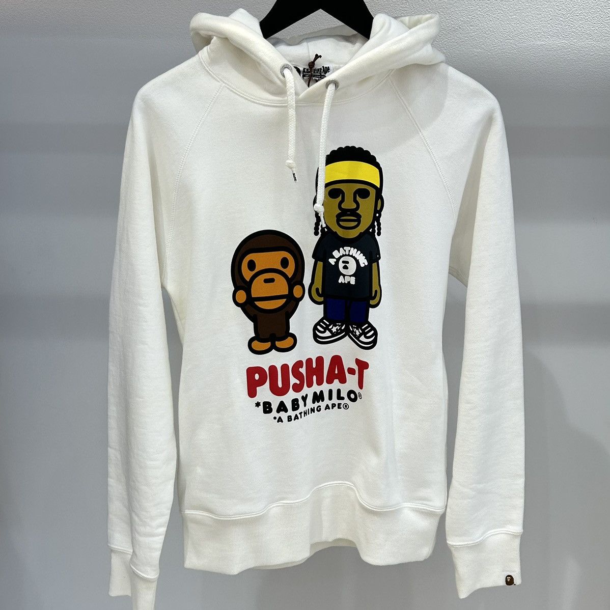 image of Bape X Pusha T Baby Milo Pullover Hoodie in White, Men's (Size Medium)