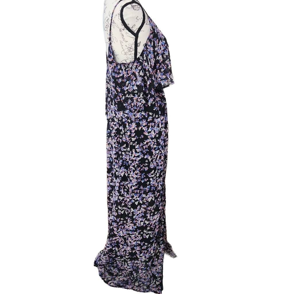 Express Express Women's Size Medium Black Blue Floral Print Flounce Size M / US 6-8 / IT 42-44 - 2 Thumbnail