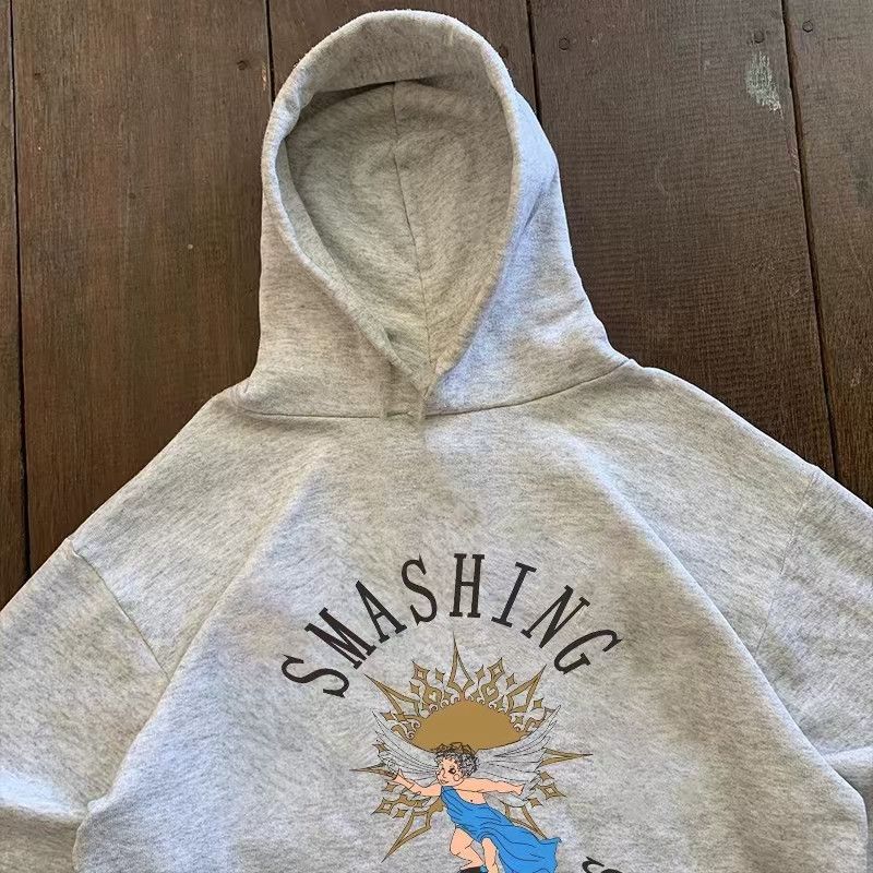 Japanese Brand × Vintage Gray retro angel print loose hoodie y2k Size US L / EU 52-54 / 3 - 2 Thumbnail