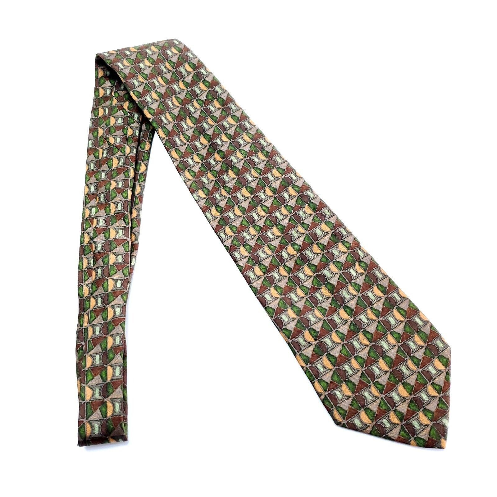 Barneys New York Barney's New York Brown Green Geometric Abstract Short Silk Size ONE SIZE - 7 Thumbnail