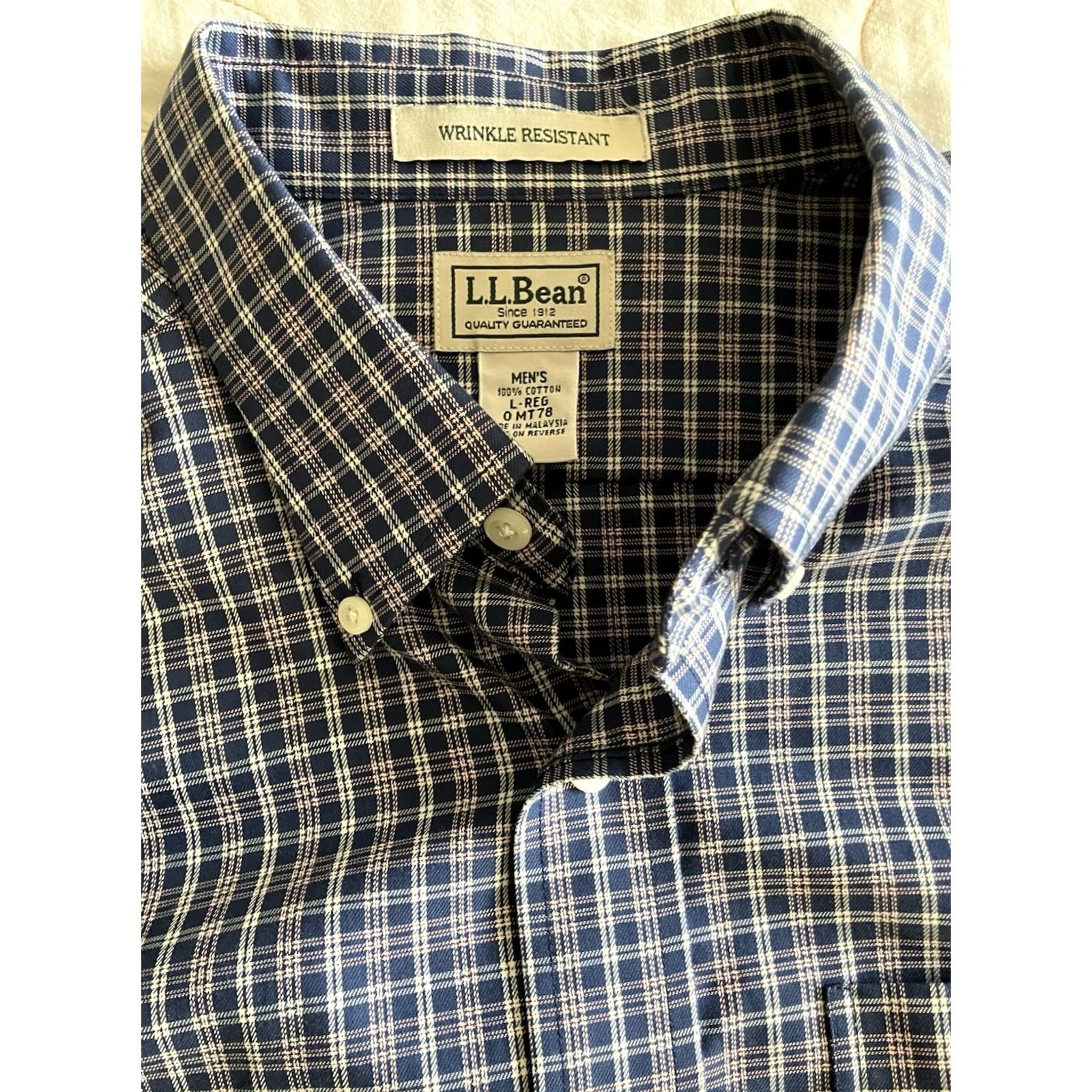 Vintage L.L. Bean Plaid Shirt Long Sleeve Button-Down Men’s XL Blue White Wrinkle Resistant Pockets Button-Up Casual Shirt Size US XL / EU 56 / 4 - 2 Thumbnail