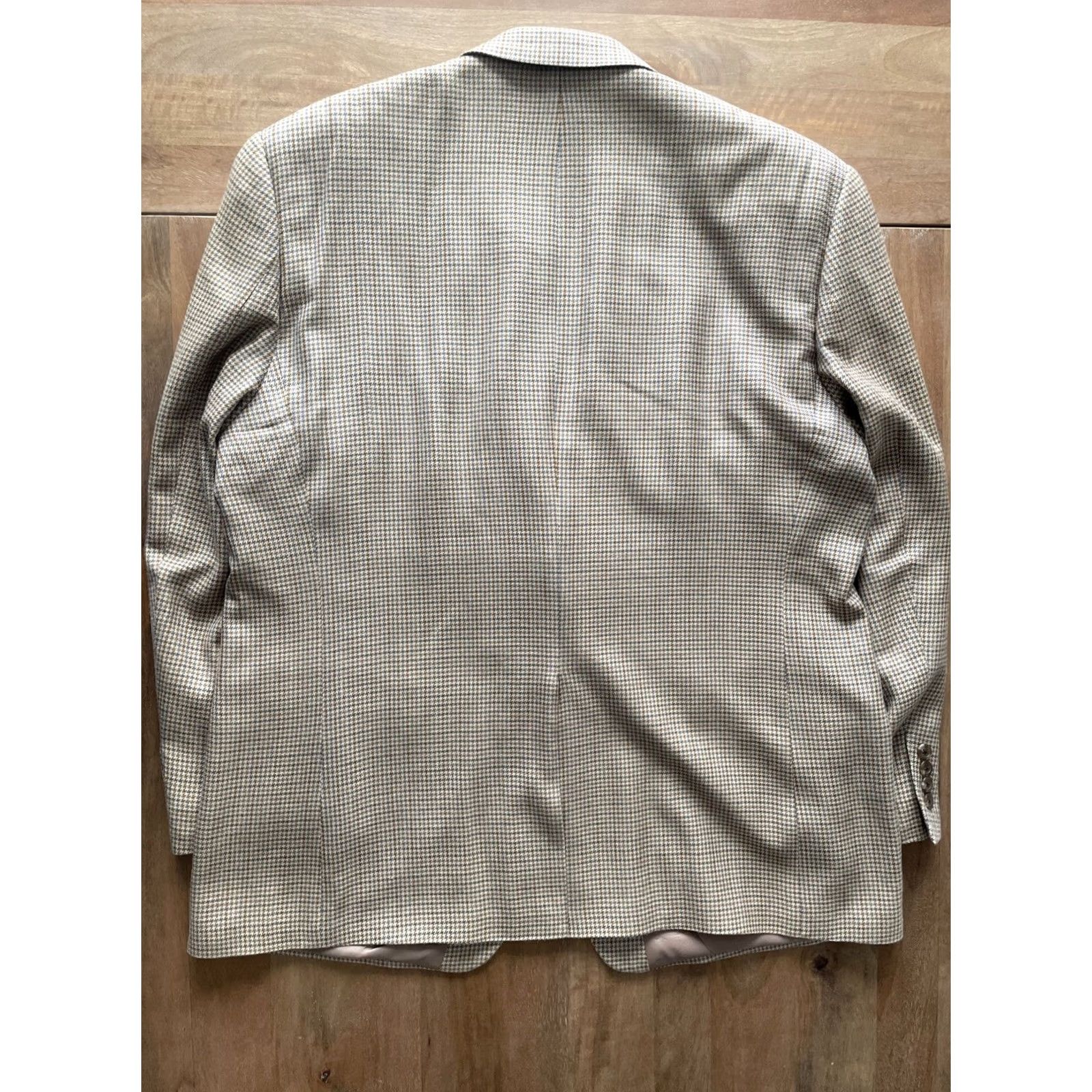 Chaps Chaps Blazer Men 46R Tan Houndstooth Silk Sport Jacket Single-Breasted Notch Lapel All Seasons Office Size 46R - 2 Thumbnail