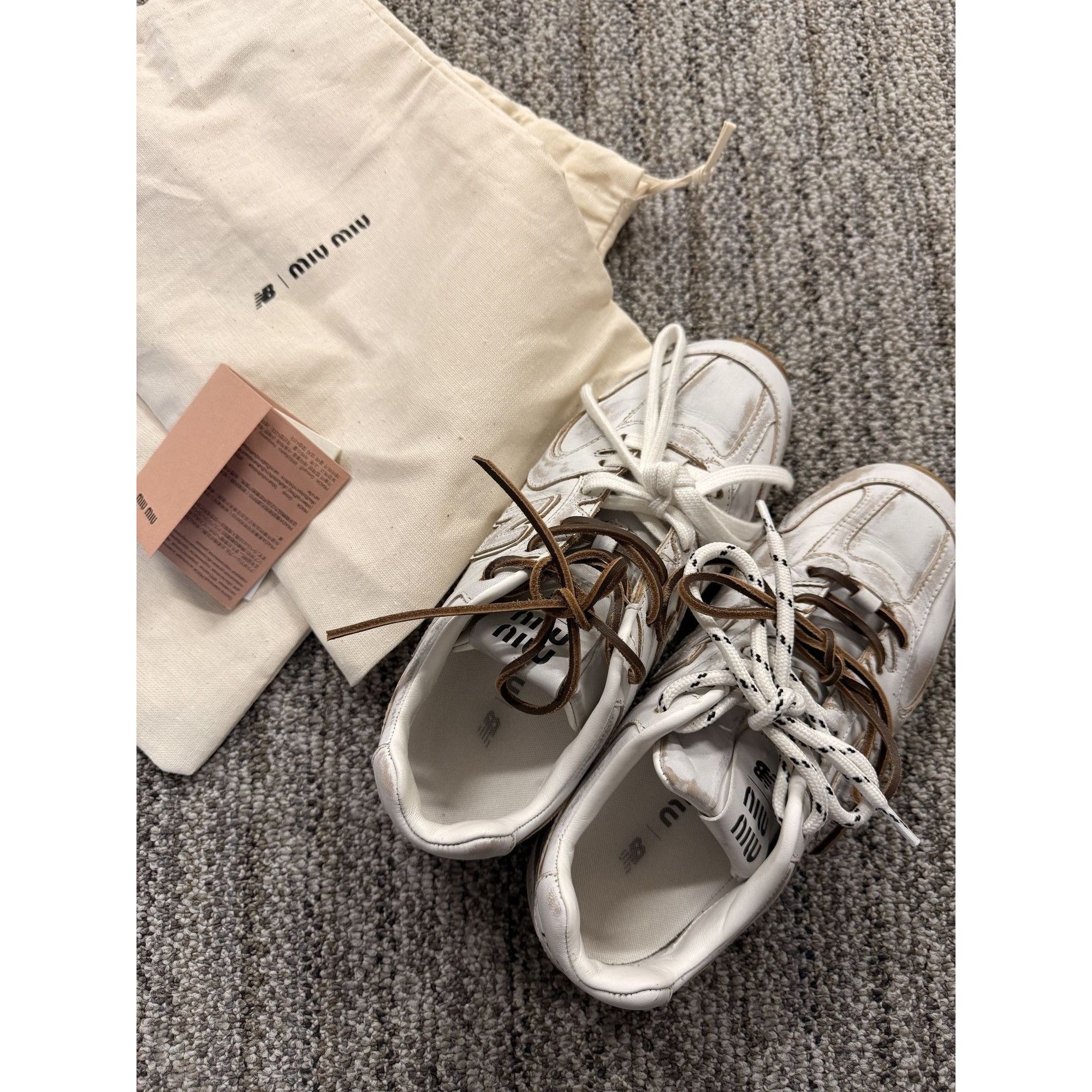 Miu Miu Miu Miu X New Balance Womens Sneakers 37 White Leather Made Size US 7 / IT 37 - 6 Thumbnail