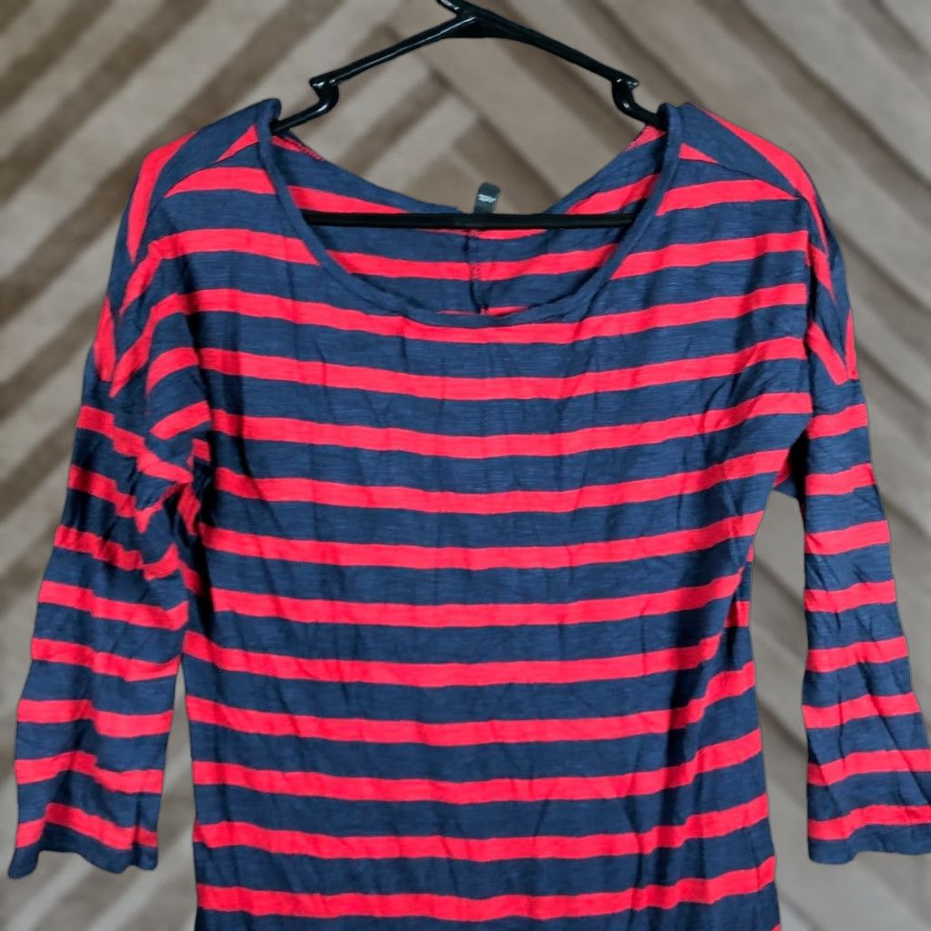 Express Express Womens Sweater Dress Striped Red Blue Scoop Neck Midi Knit Long Sleeve M Regular Cotton Modal Size M / US 6-8 / IT 42-44 - 1 Thumbnail