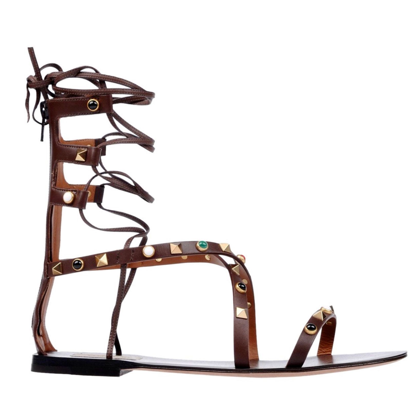 Valentino Valentino Rockstud Brown Beaded Strap Gladiator Lace Up Size US 8 / IT 38 - 1 Thumbnail