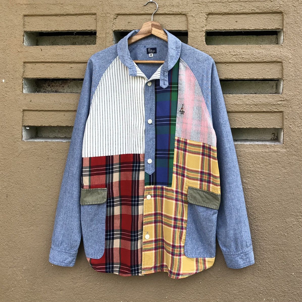 go slow caravan Go Slow Caravan PatchWork Flannel x chambray Shawl Shirt Size US L / EU 52-54 / 3 - 4 Thumbnail