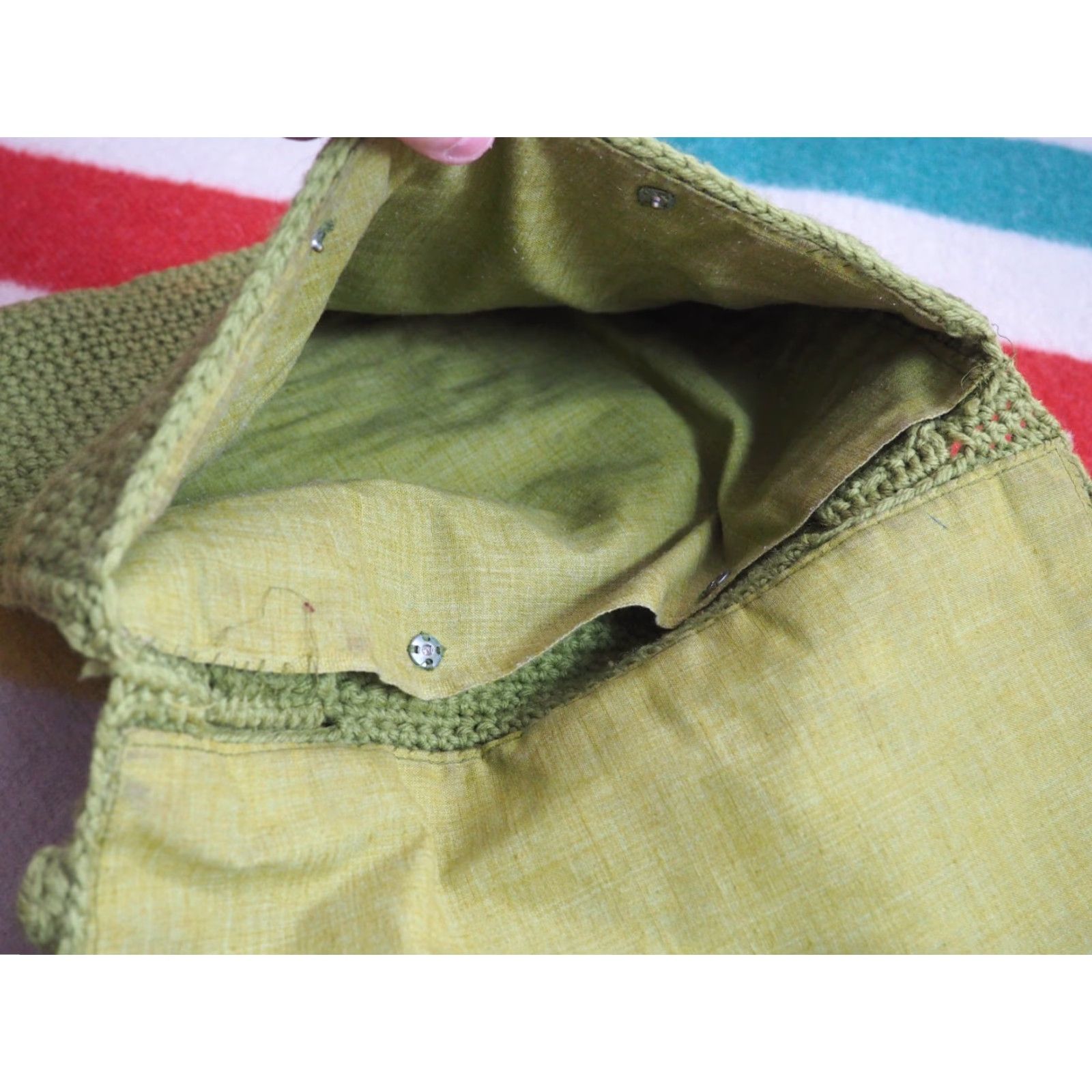 Olive VTG 60s 70s Moss Olive Green Boho Hippy Crochet Handmade Retro Purse Bag Purse Women Size ONE SIZE - 6 Thumbnail