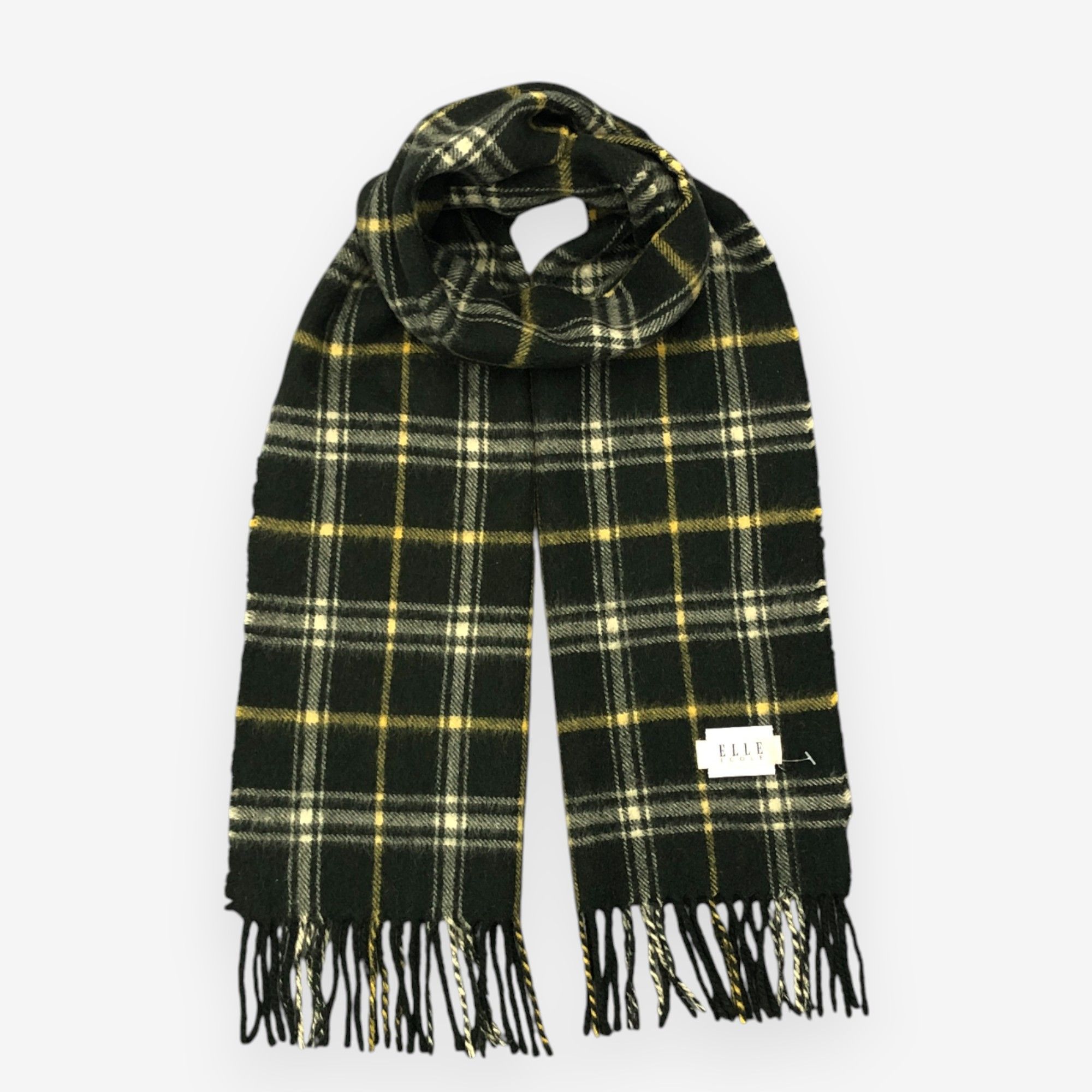 Japanese Brand Vintage Elle Scarf Muffler Wool Plaid Winter Fringe Scarves Size ONE SIZE - 1 Thumbnail