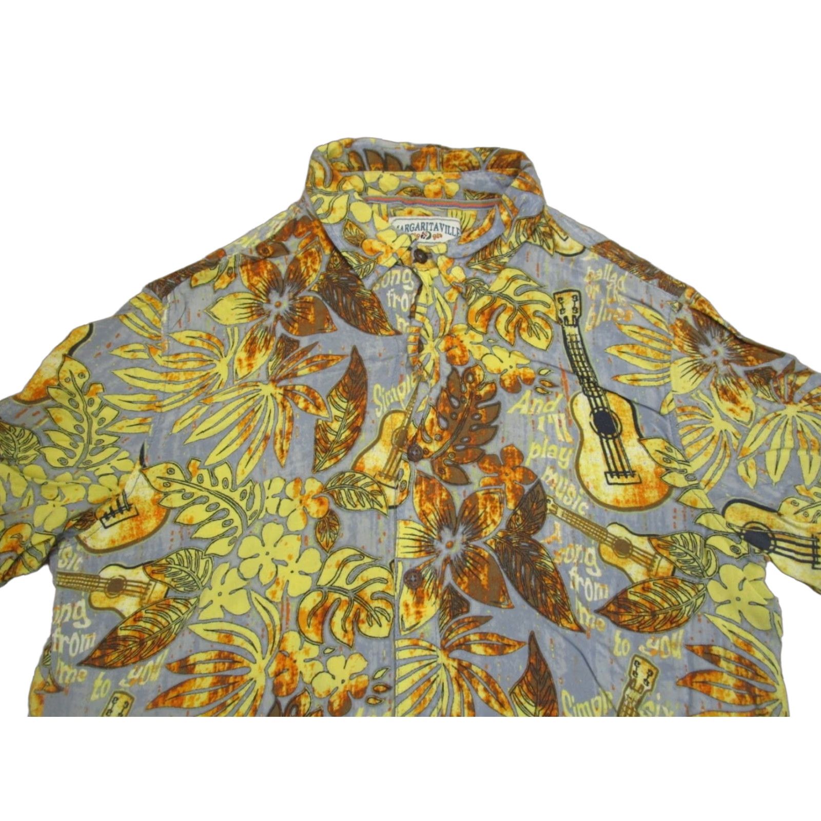 ALOHAS Margaritaville Shirt Men M Yellow Hawaiian Aloha Button-Up Short Sleeve Rayon Size US M / EU 48-50 / 2 - 1 Thumbnail