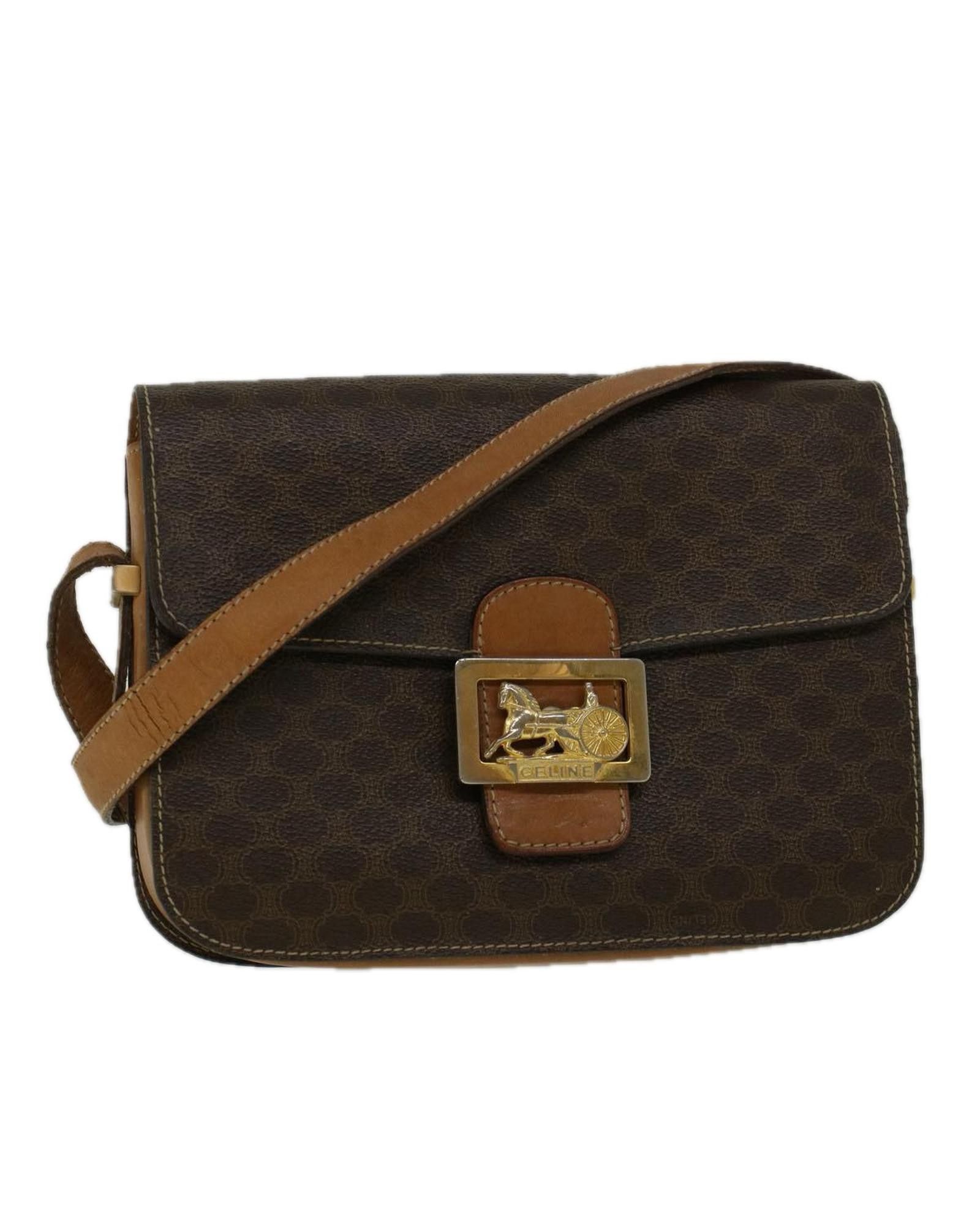 image of Celine Canvas Horse Carriage Shoulder Bag in Brown, Women's