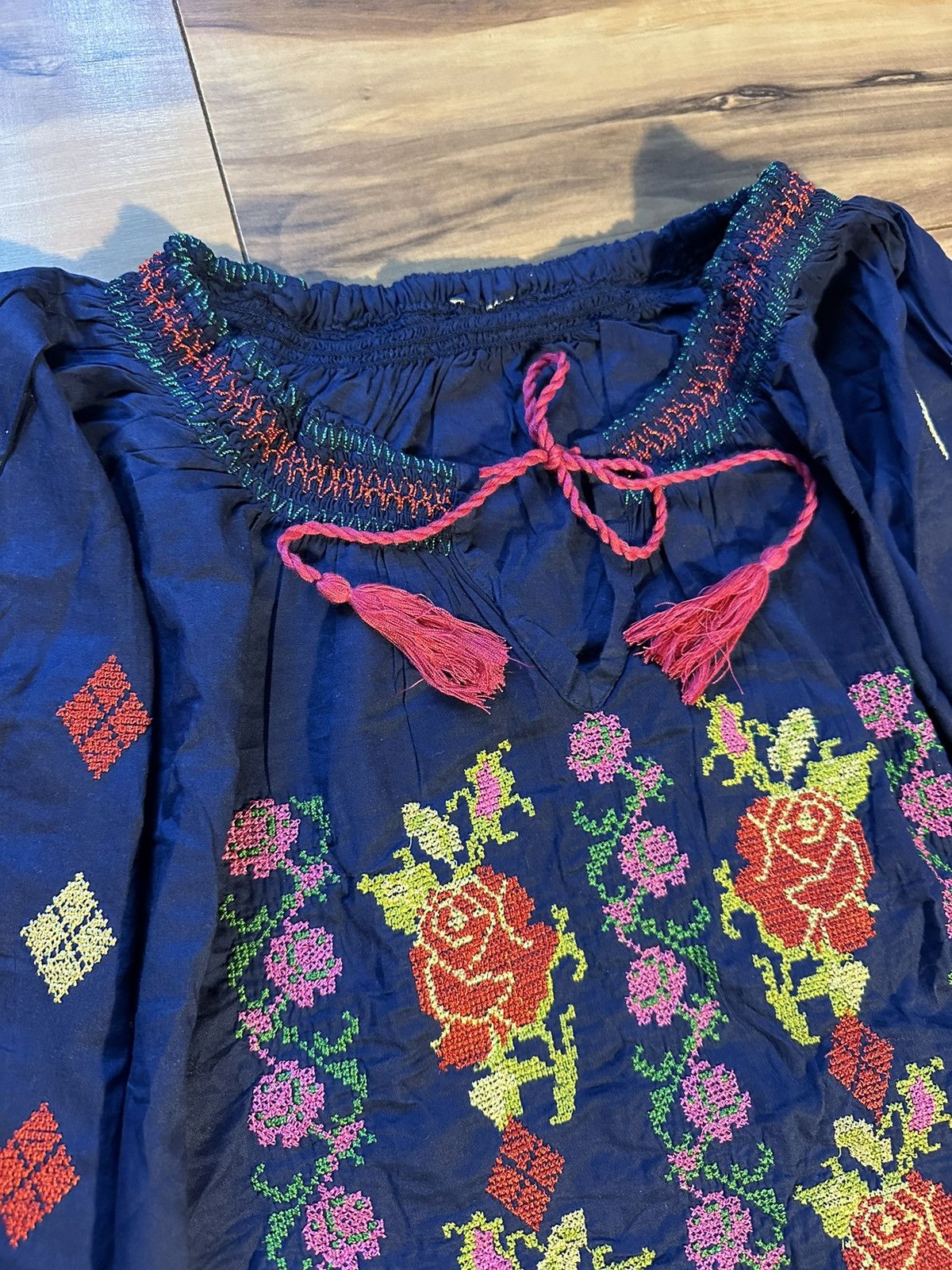 Vintage Embroidered Navy Blue Floral Women's Top Size L / US 10 / IT 46 - 5 Thumbnail